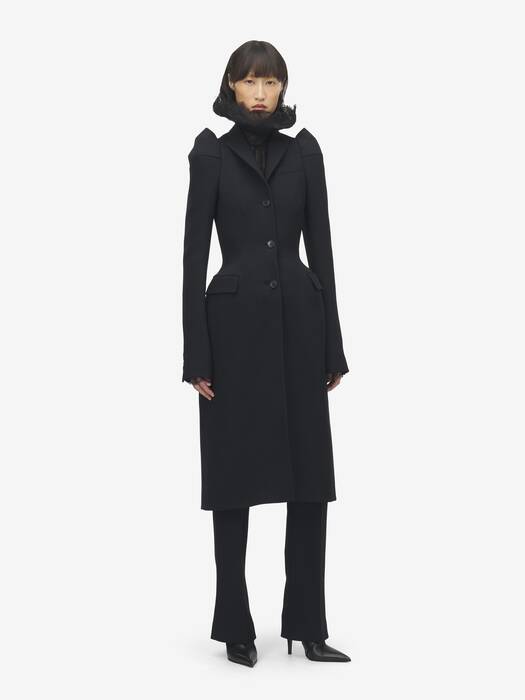 Women's Pinched Shoulder Coat in Black | Alexander McQueen US