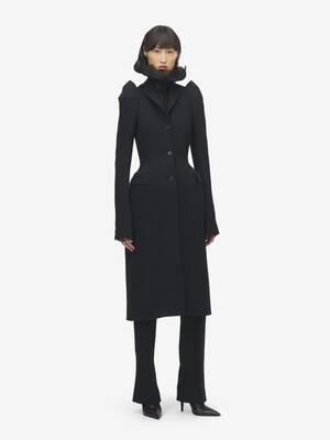 Women's Pinched Shoulder Coat in Black | Alexander McQueen US