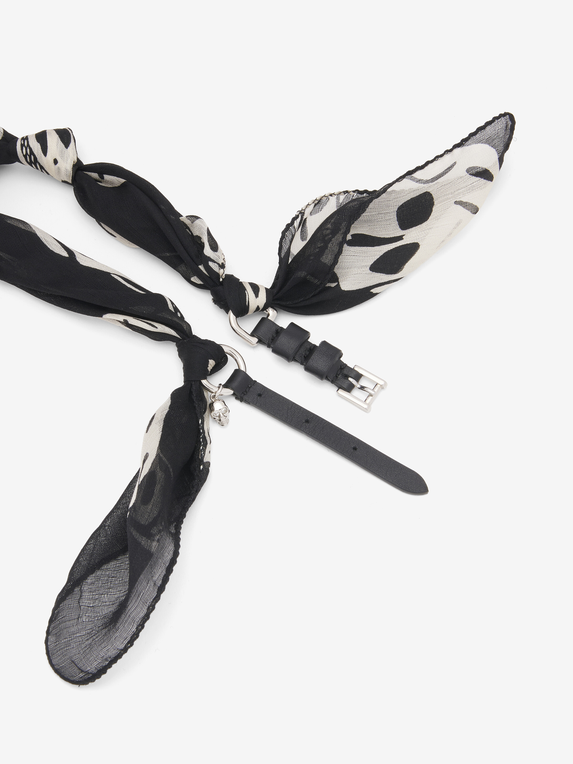 Women's Skull Scarf Double Wrap Bracelet in Black/White in Calf Leather | Alexander McQueen - image 3