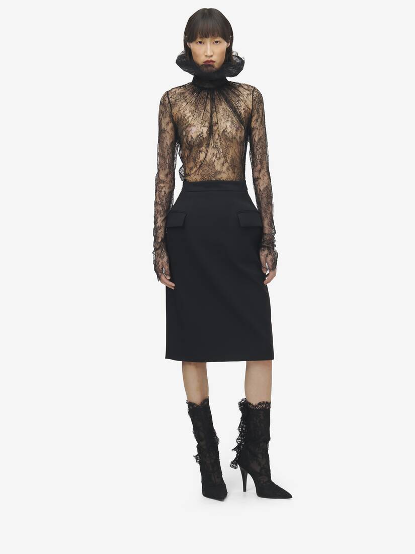 Wool Gabardine Pencil Skirt
