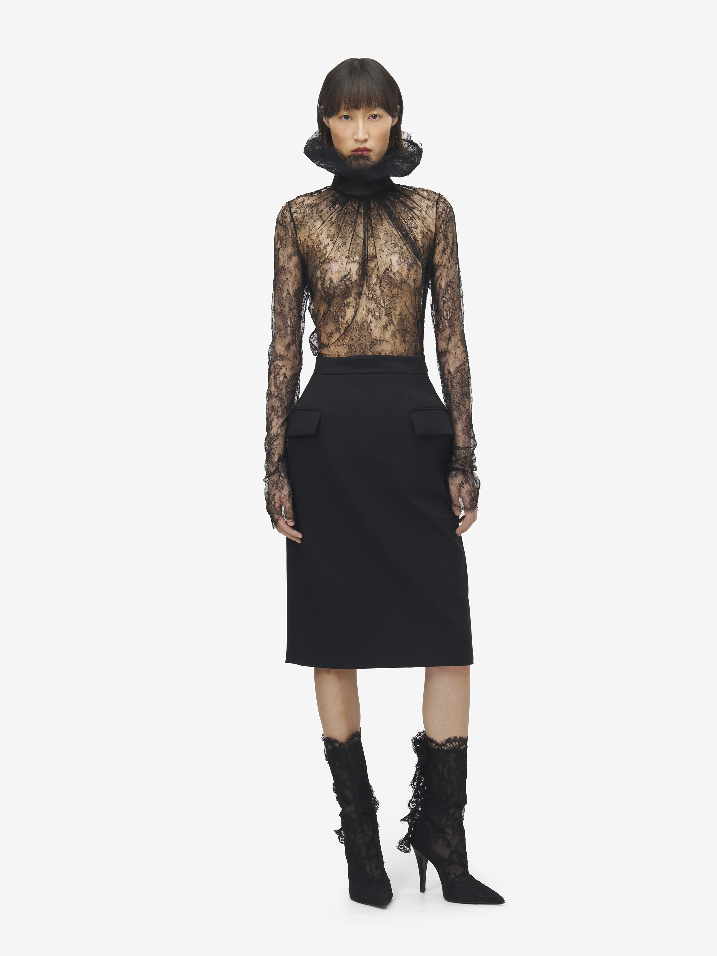 Women's Wool Gabardine Pencil Skirt in Black in 98% Wool, 2% Elastane | Alexander McQueen - image 1