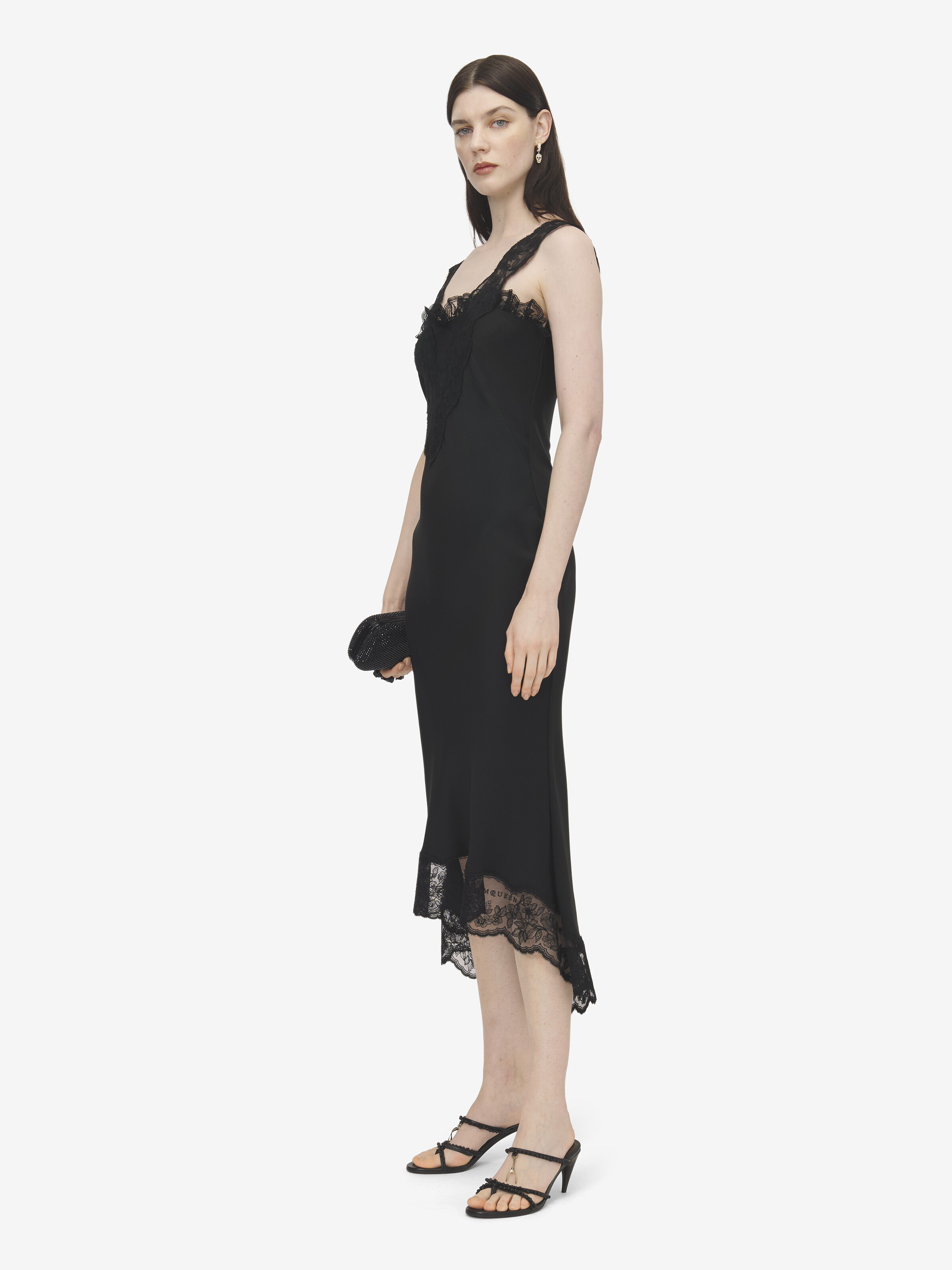 Midikleid mit Spitzeneinsatz für Damen in Schwarz in 61% Viscose, 39% Acetat | Alexander McQueen - image 3