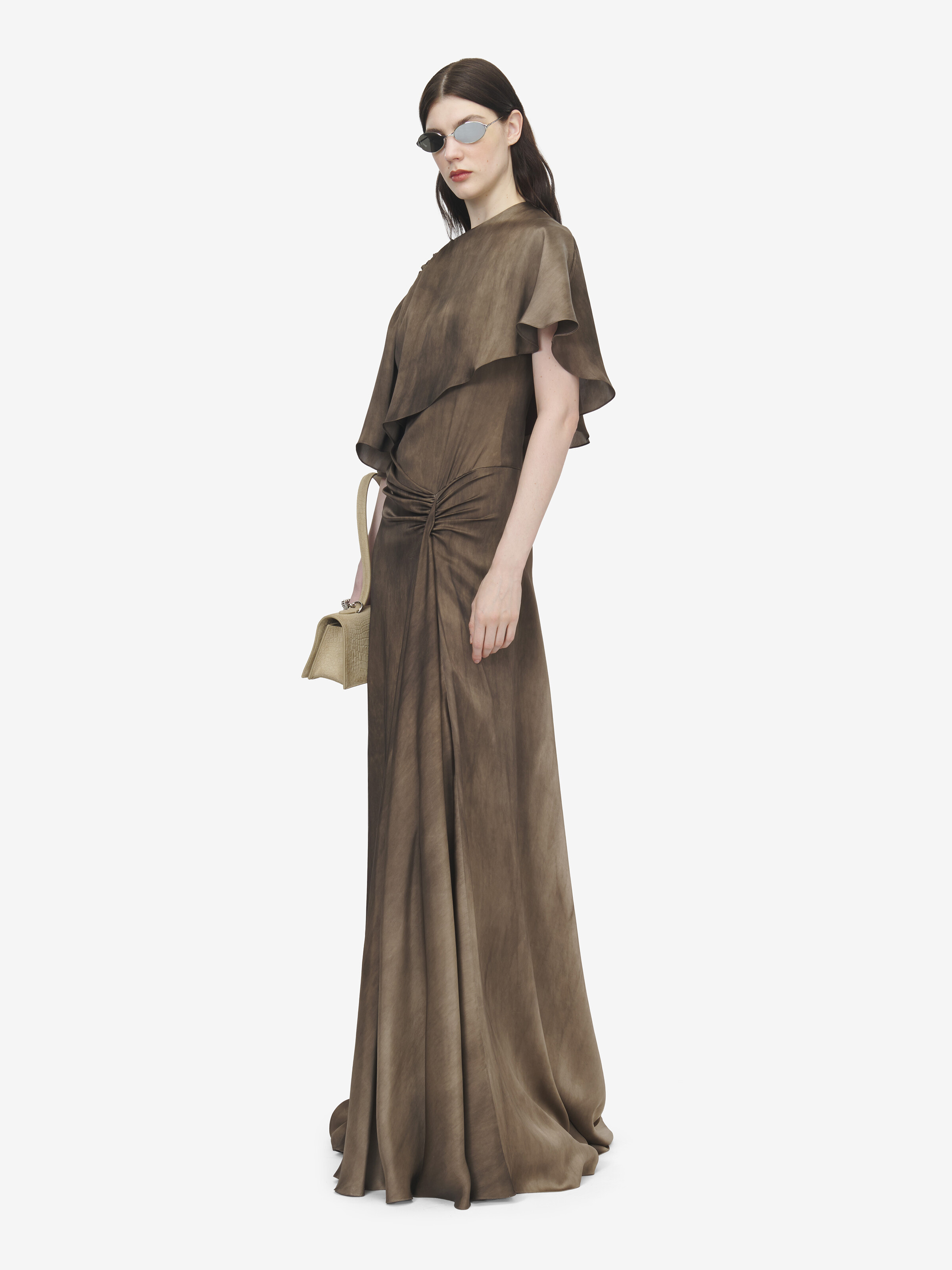 Women's Asymmetric Cape in Brown in 63% Acetate, 37% Viscose | Alexander McQueen - image 3