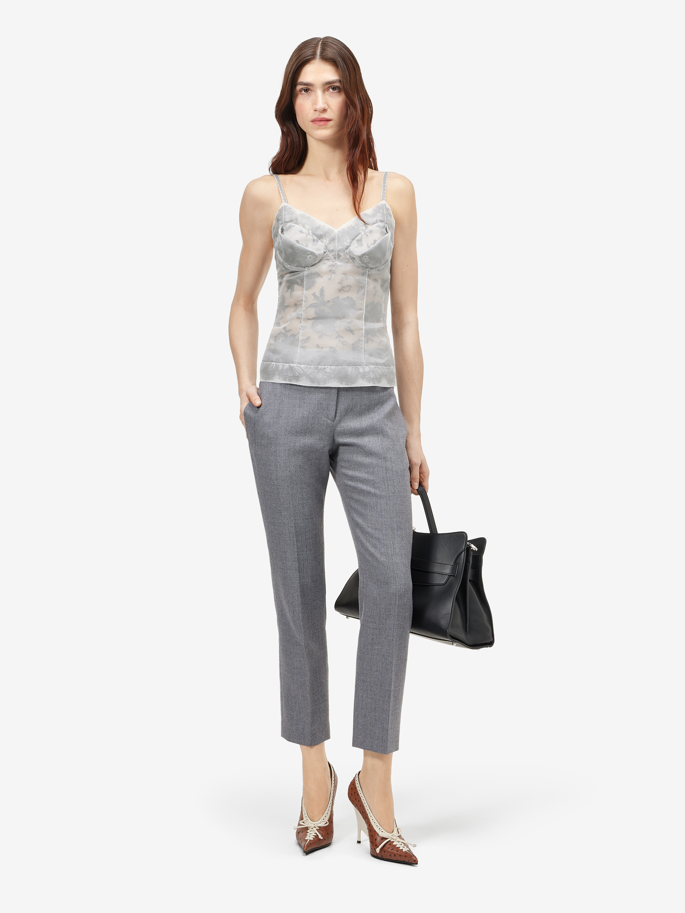 Women's Floral Lace Organza Top in Ivory in 100% silk -  fabric 2: 65% cotton, 35% polyamide -  details: 72% cotton,  28% polyamide | Alexander McQueen - image 2