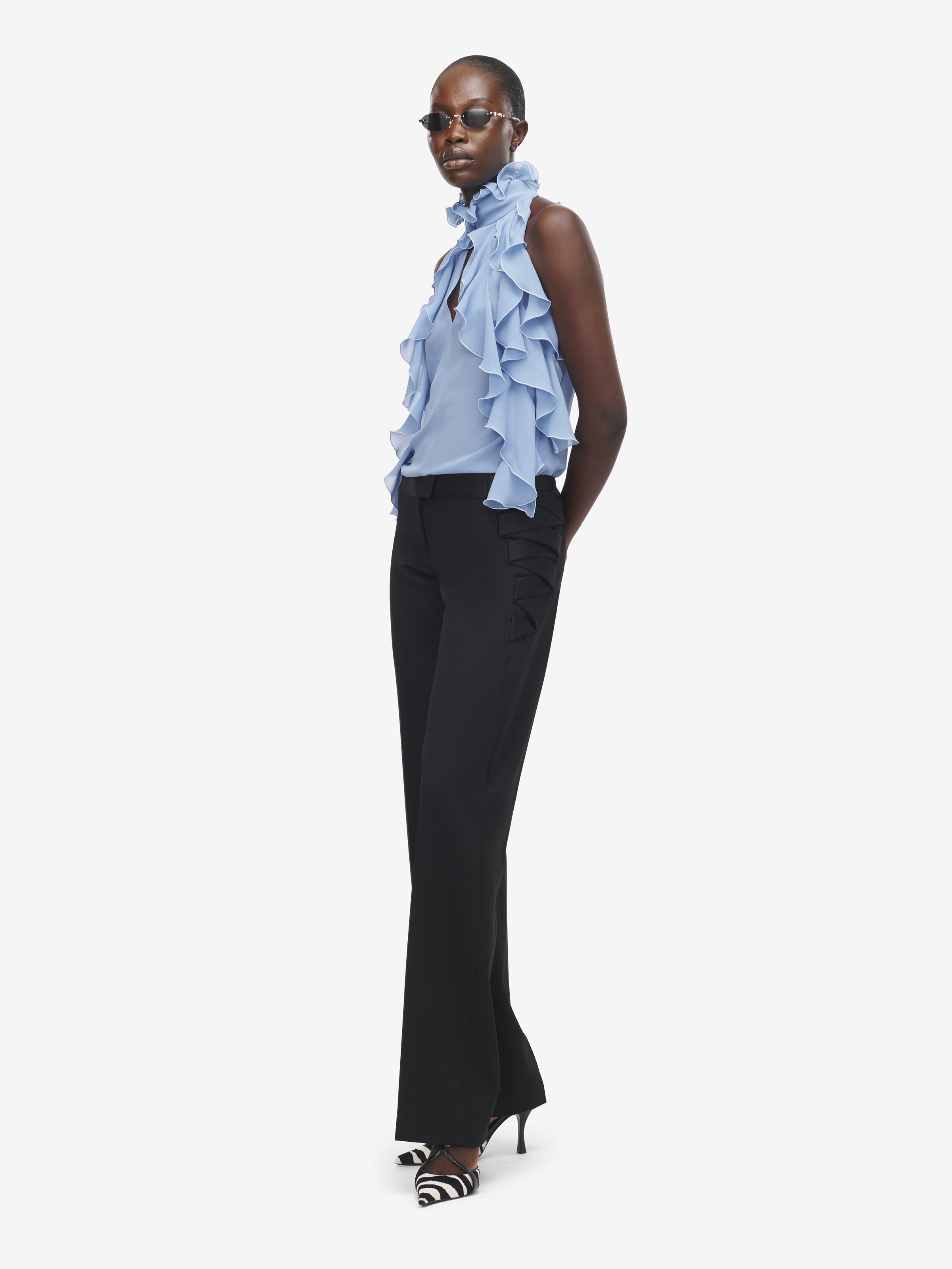 Haut À Volants pour Femme en Bleu in 100% Soie | Alexander McQueen - image 3