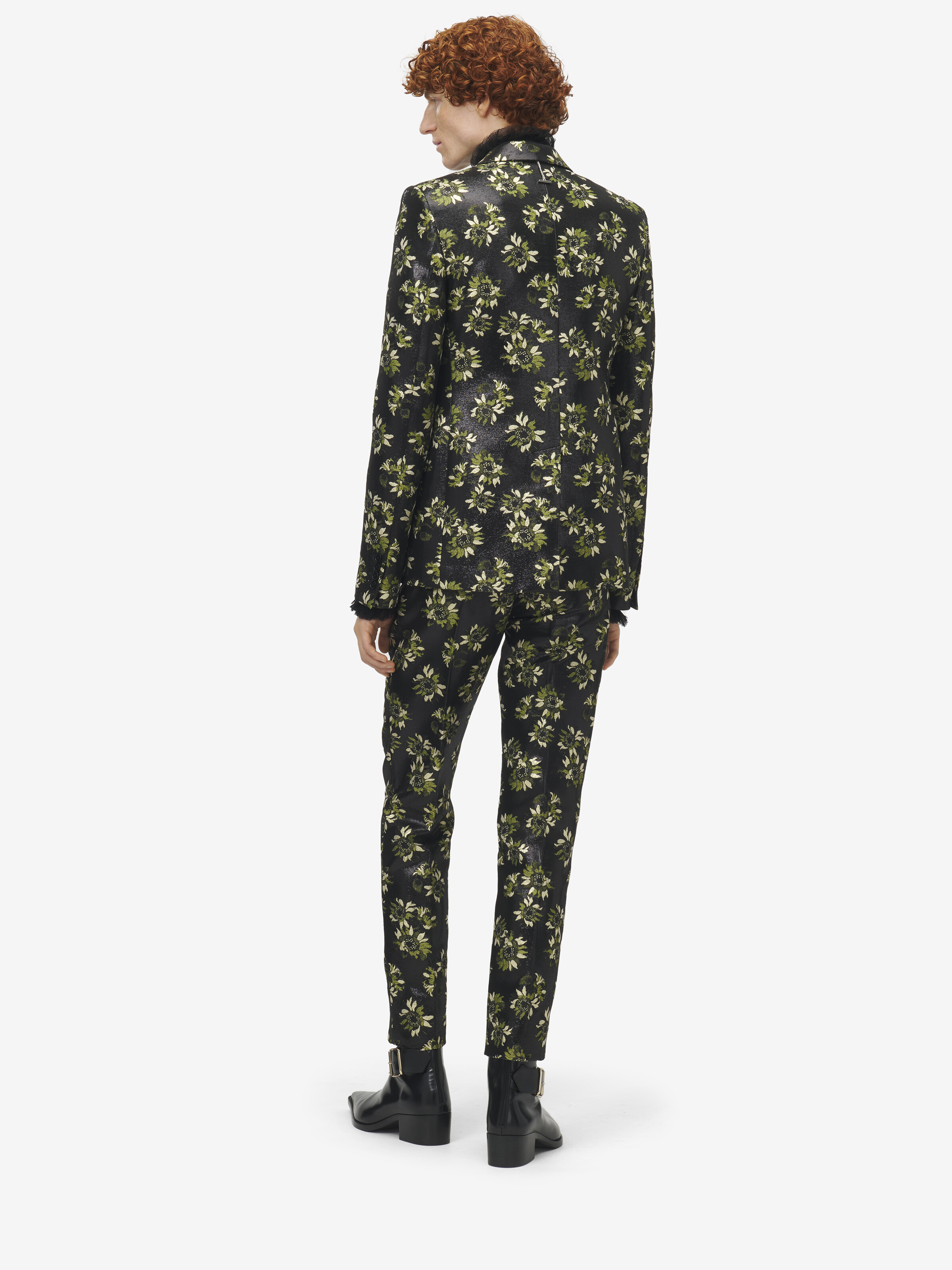 Men's Sunflower Jacquard Single-breasted Jacket in Black/Green/Gold in 89% Polyester, 11% Metalic Polyester | Alexander McQueen - image 4