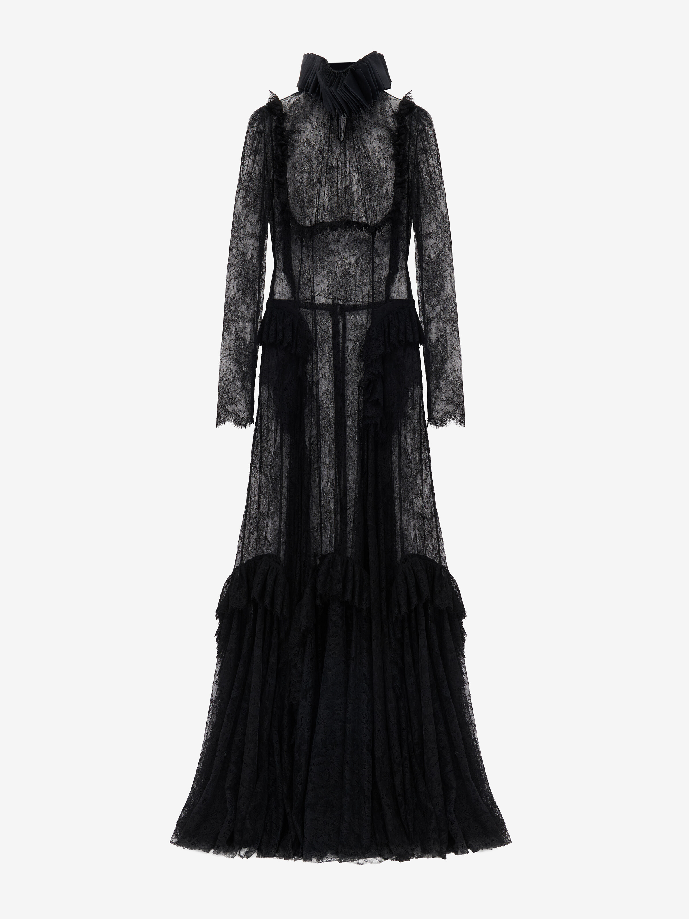 Women's Floral Lace Evening Dress in Black in 66% Polyamide, 34% Viscose | Alexander McQueen - image 1