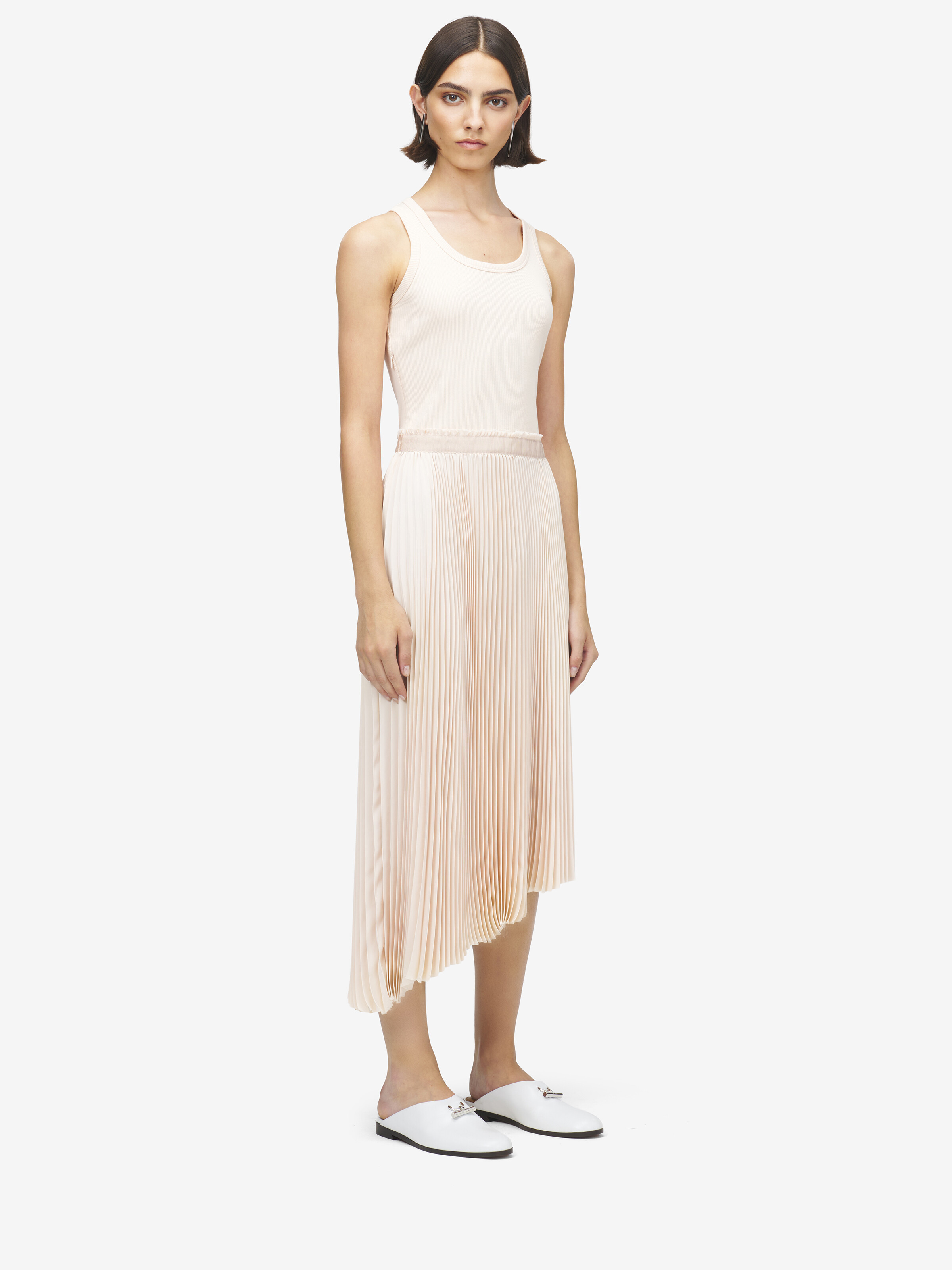 Women's Cotton Rib Asymmetric Midi Dress in Powder in 98% Cotton, 2% Elastane | Alexander McQueen - image 3