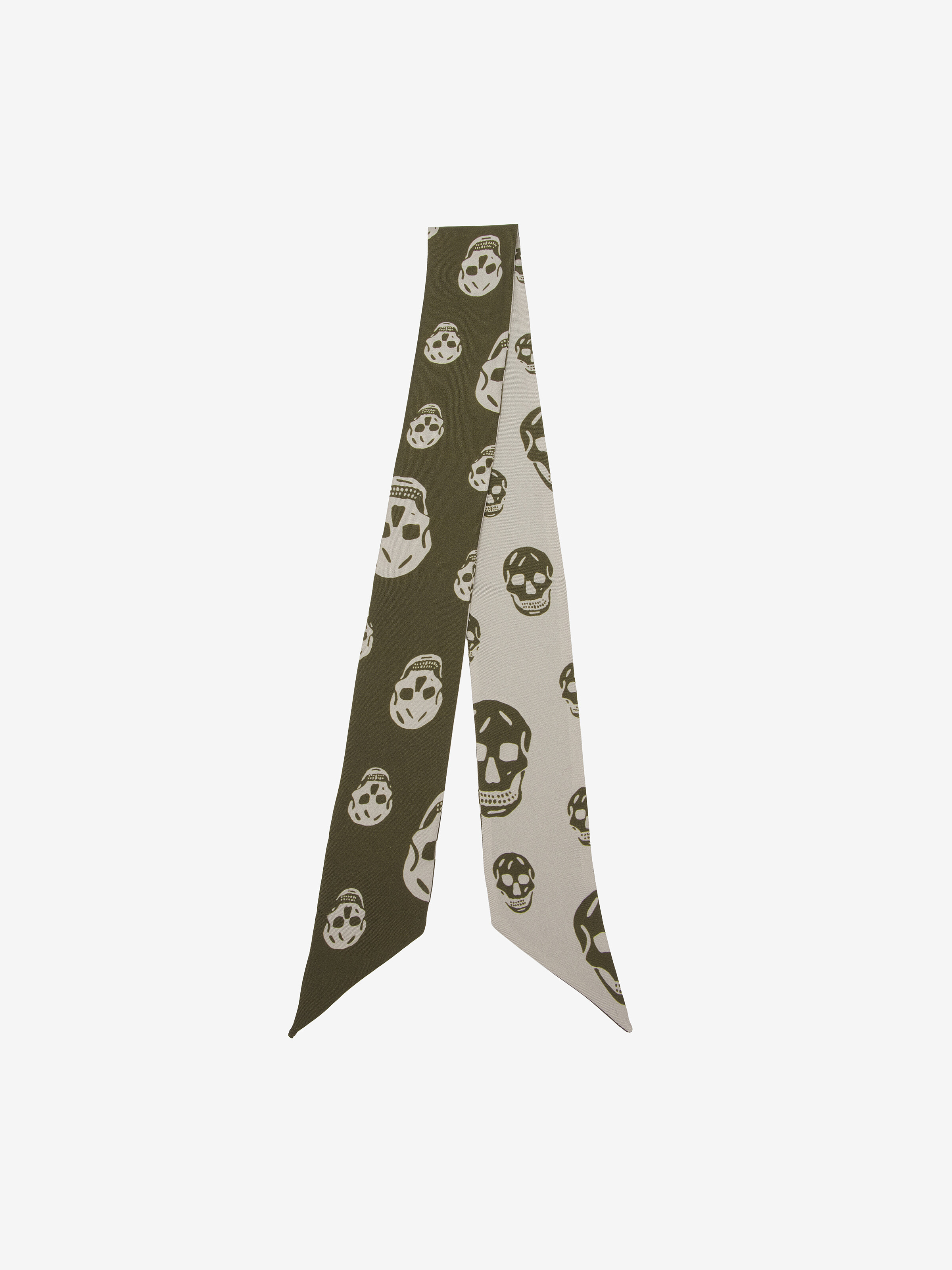 Women's Ribbon Skull Scarf in Olive Green in Fabric: 100% Silk | Alexander McQueen - image 1