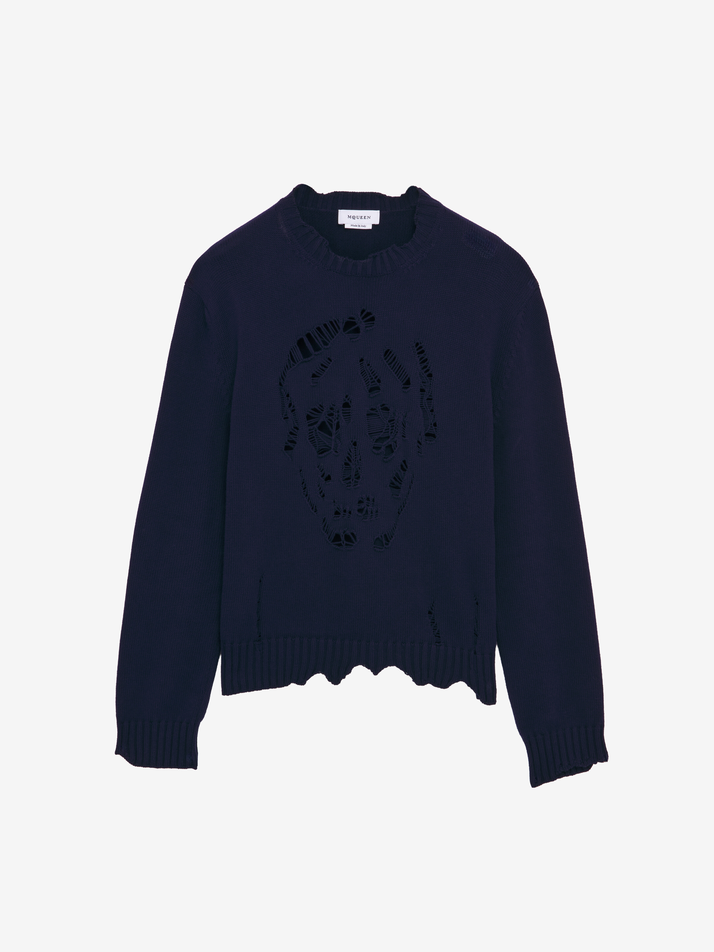 Men's Distressed Skull Jumper in Navy in 100% Cotton | Alexander McQueen - image 2