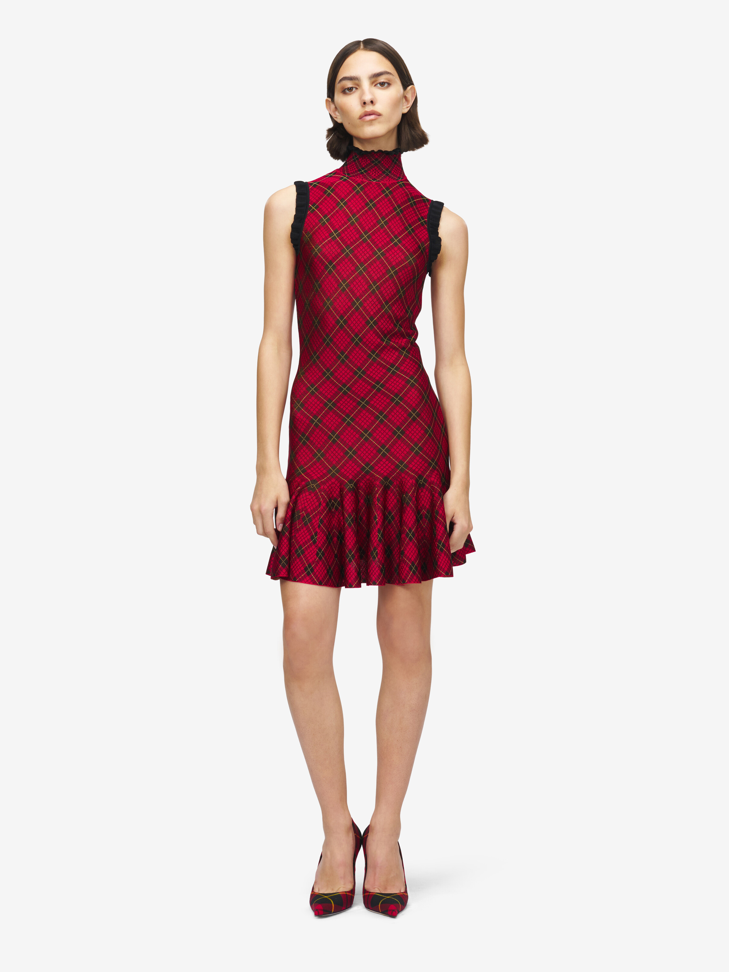 Women's Tartan Jacquard Mini Dress in Red/Black/Yellow in 100% Viscose | Alexander McQueen - image 1