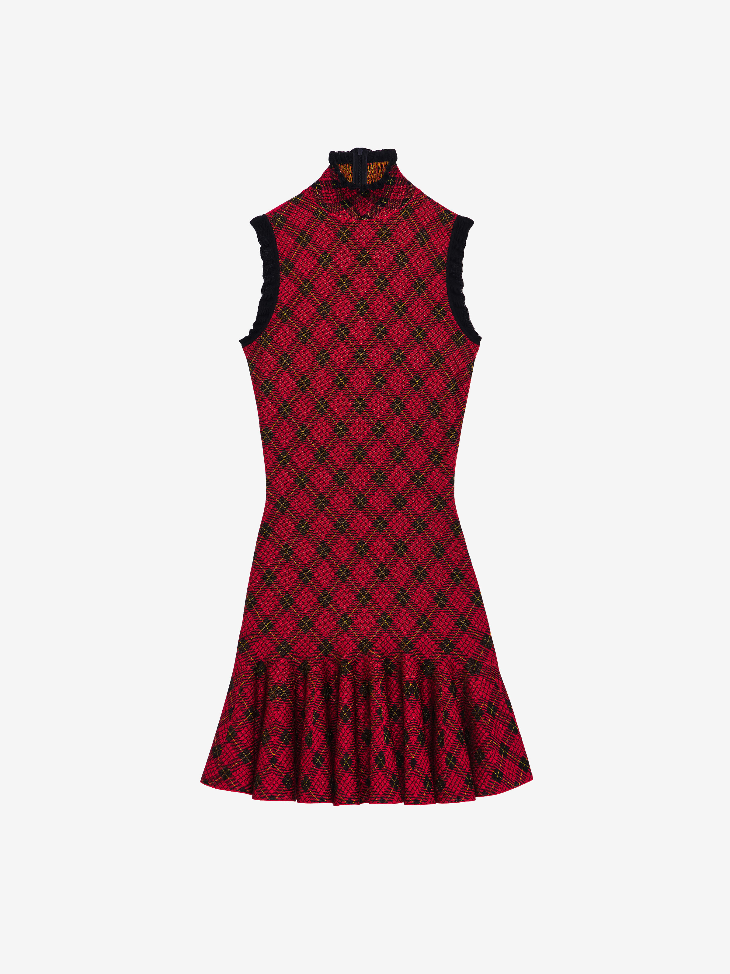 Women's Tartan Jacquard Mini Dress in Red/Black/Yellow in 100% Viscose | Alexander McQueen - image 1