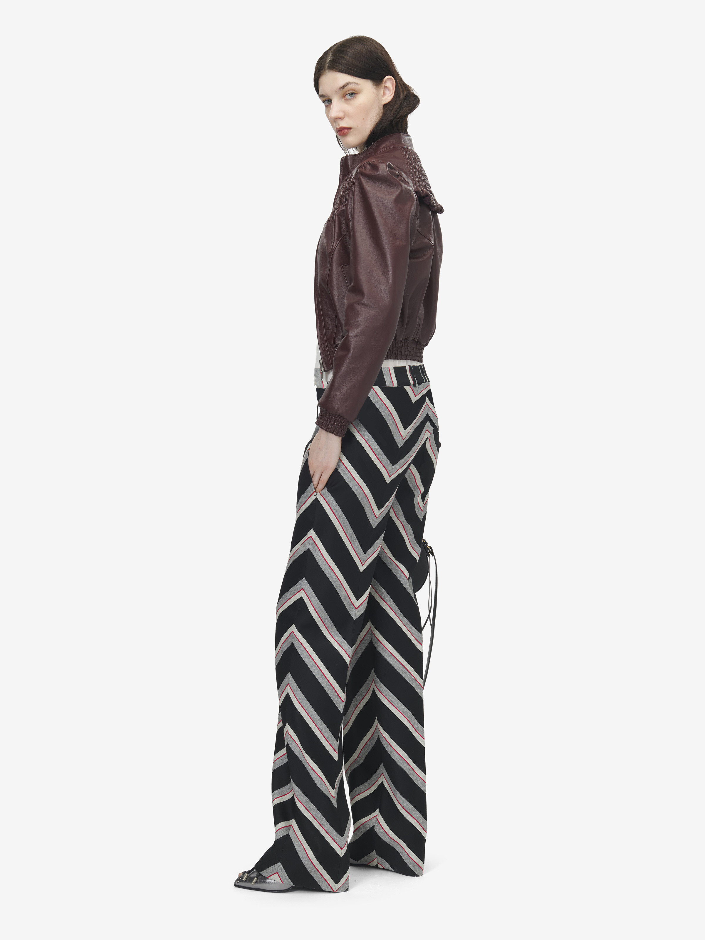 Pantalon Bumster à chevrons rayés pour Femme en Noir/Rouge in 100% Laine | Alexander McQueen - image 3