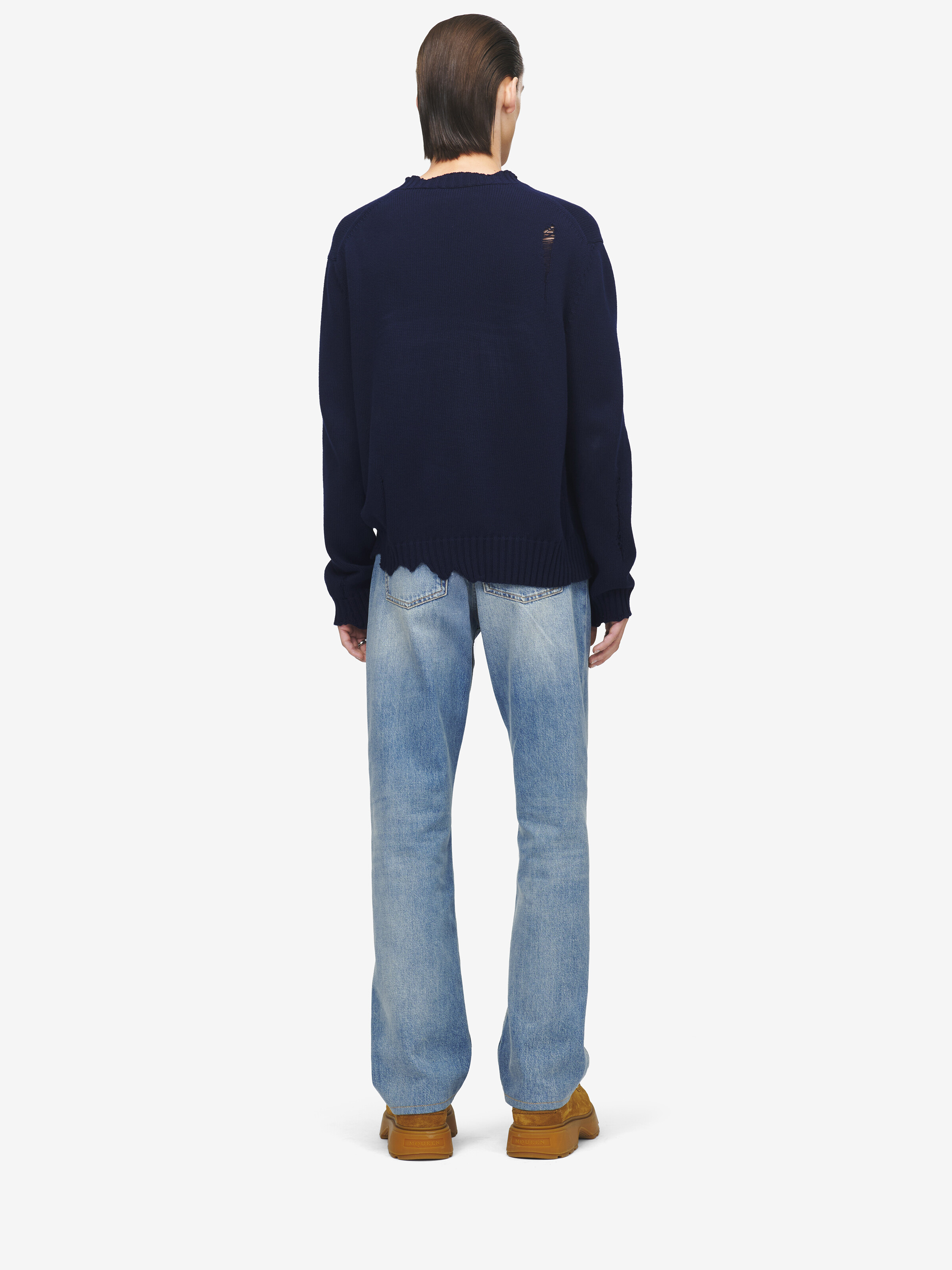 Men's Distressed Skull Jumper in Navy in 100% Cotton | Alexander McQueen - image 4