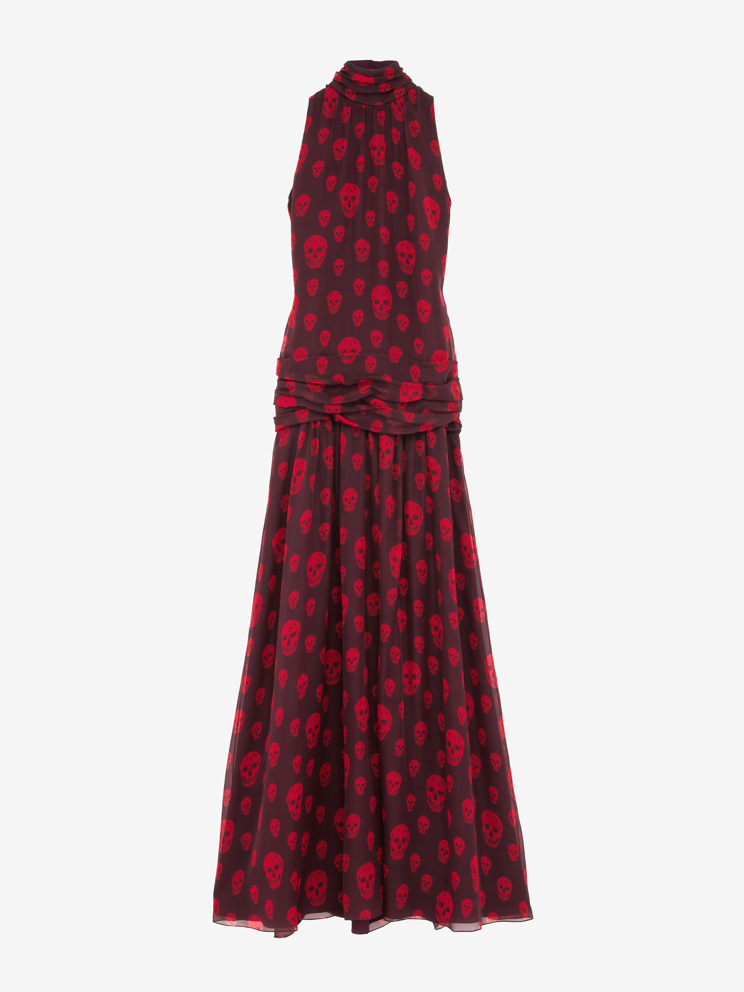 Women's Skull Print Evening Dress in Oxblood in 100% Silk | Alexander McQueen - image 1