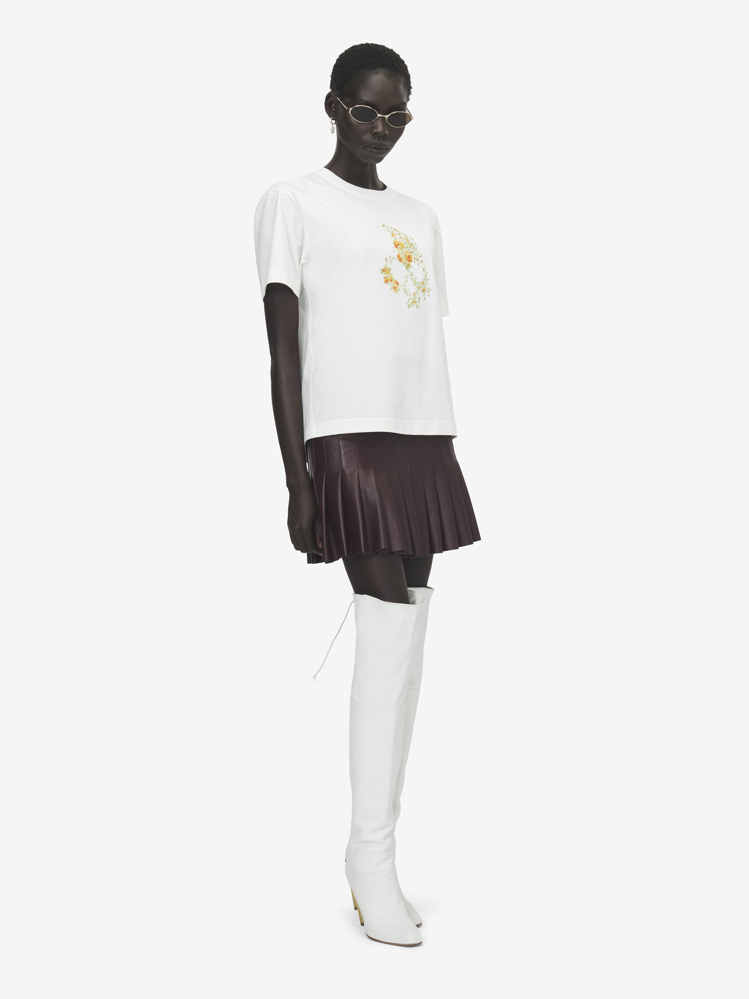 T-shirt Floral Skull pour Femme en Blanc Ivoire in 100% Coton | Alexander McQueen - image 3