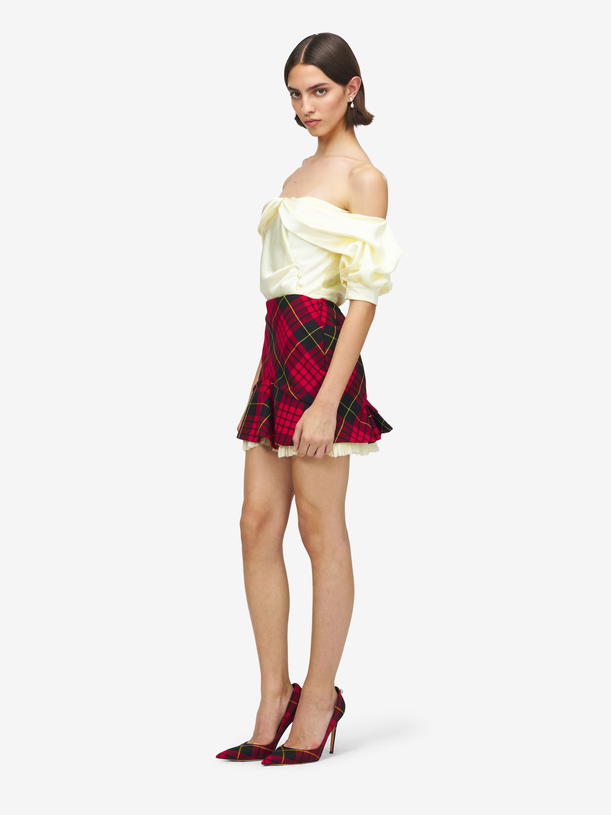 Mini-jupe kickback en tartan MacQueen pour Femme en Rouge/Noir/Jaune in 55% Polyester, 45% Laine | Alexander McQueen - image 3