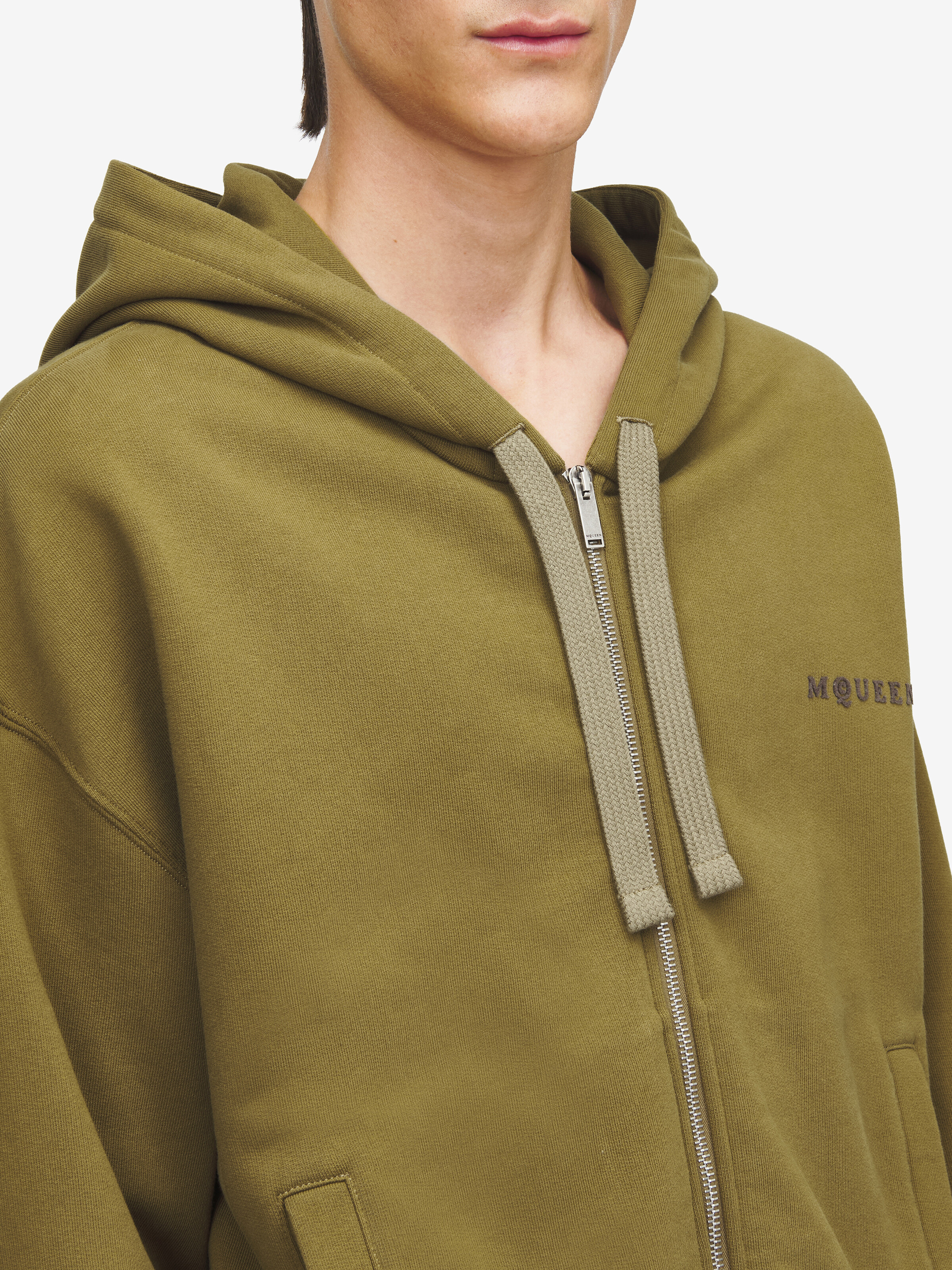 Men's Hooded Zip Through Sweatshirt in Green in 100% Cotton | Alexander McQueen - image 5