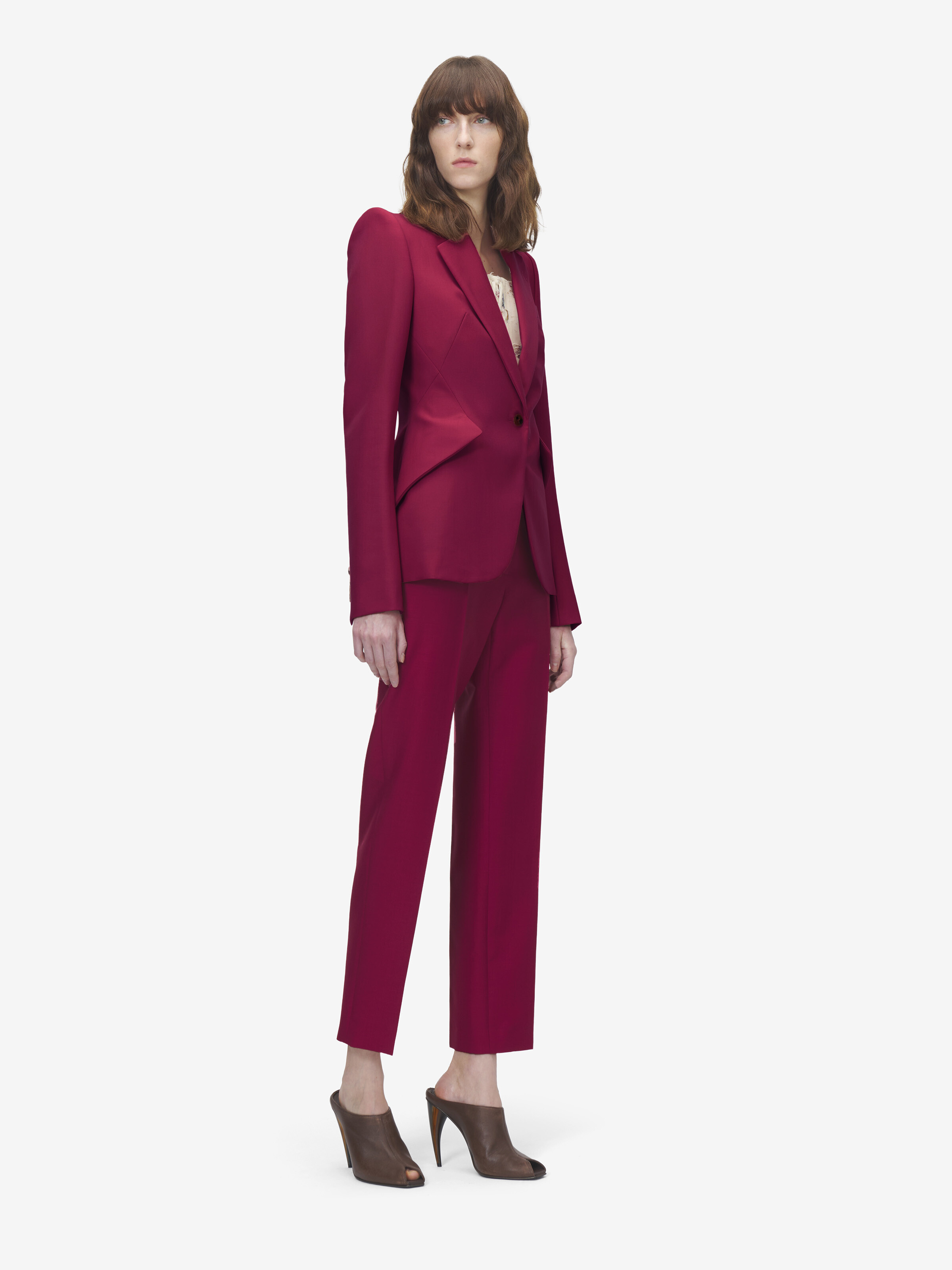 Women's Single-Breasted Jacket in Pink in 75% Wool, 25% Mohair | Alexander McQueen - image 3