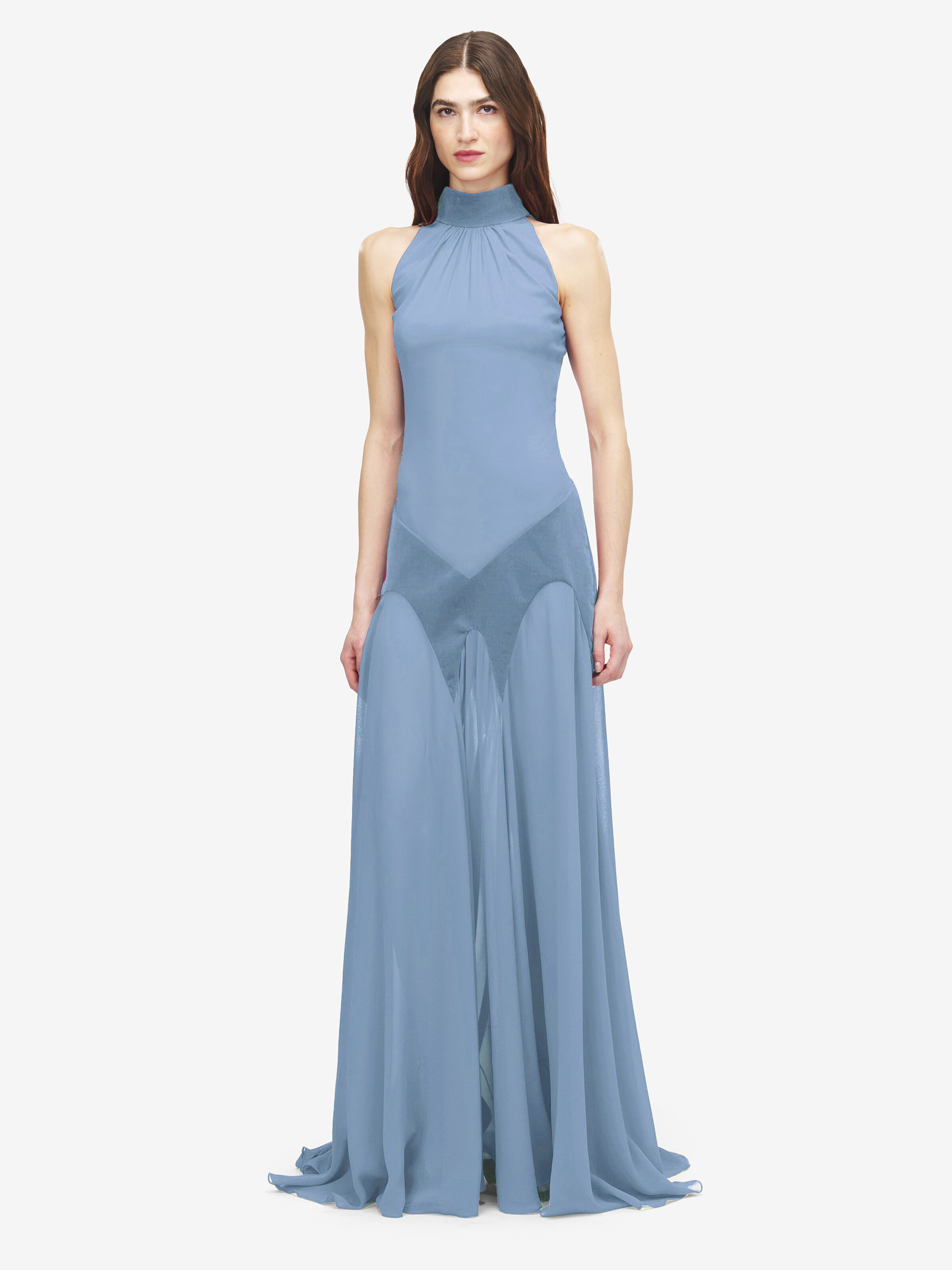 Women's Silk Georgette Halter Evening Dress in Blue in 100% Silk | Alexander McQueen - image 2