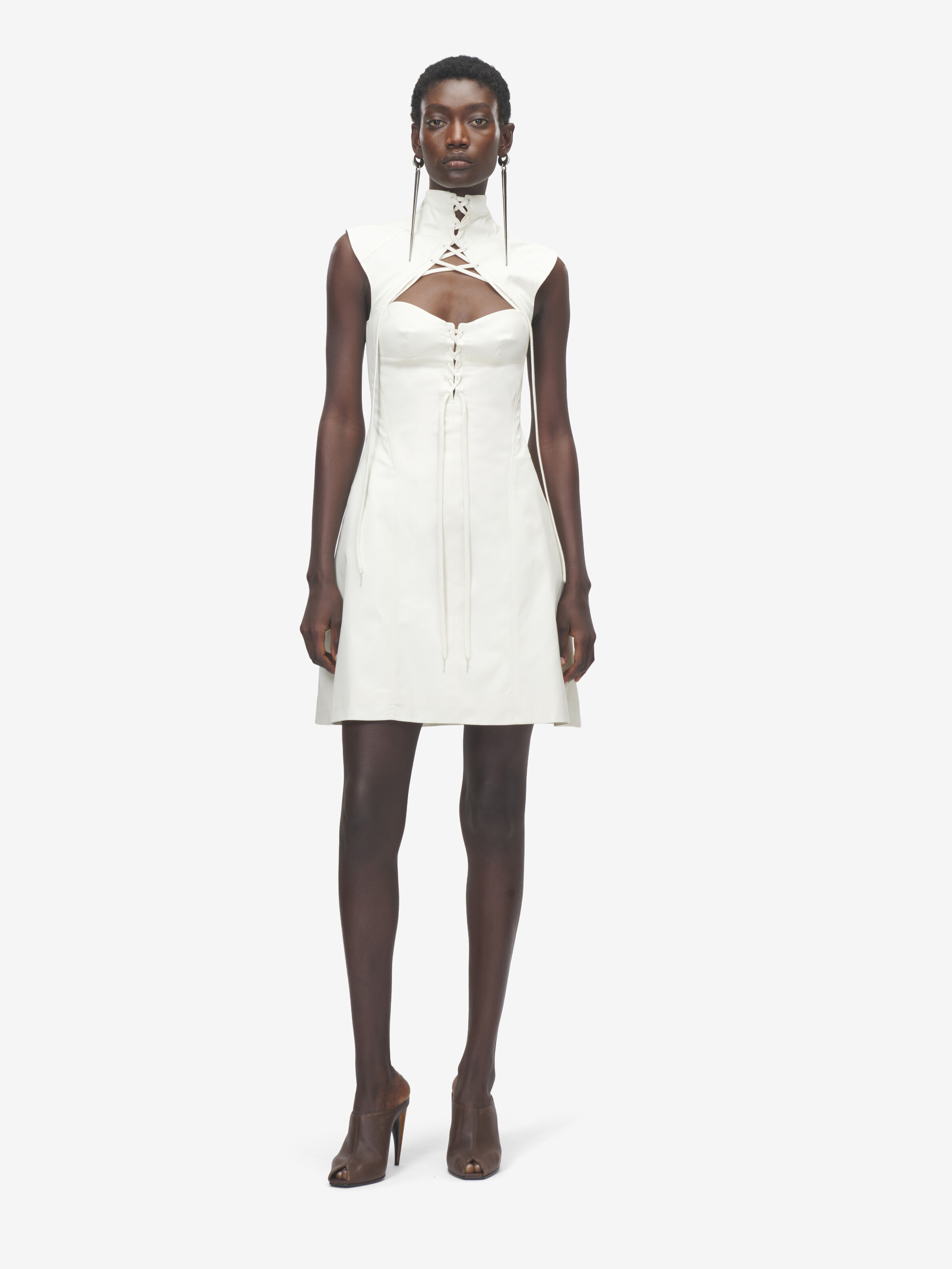 Women's Cut-Out Corset Mini Dress in Ivory in 100% Cotton | Alexander McQueen - image 2