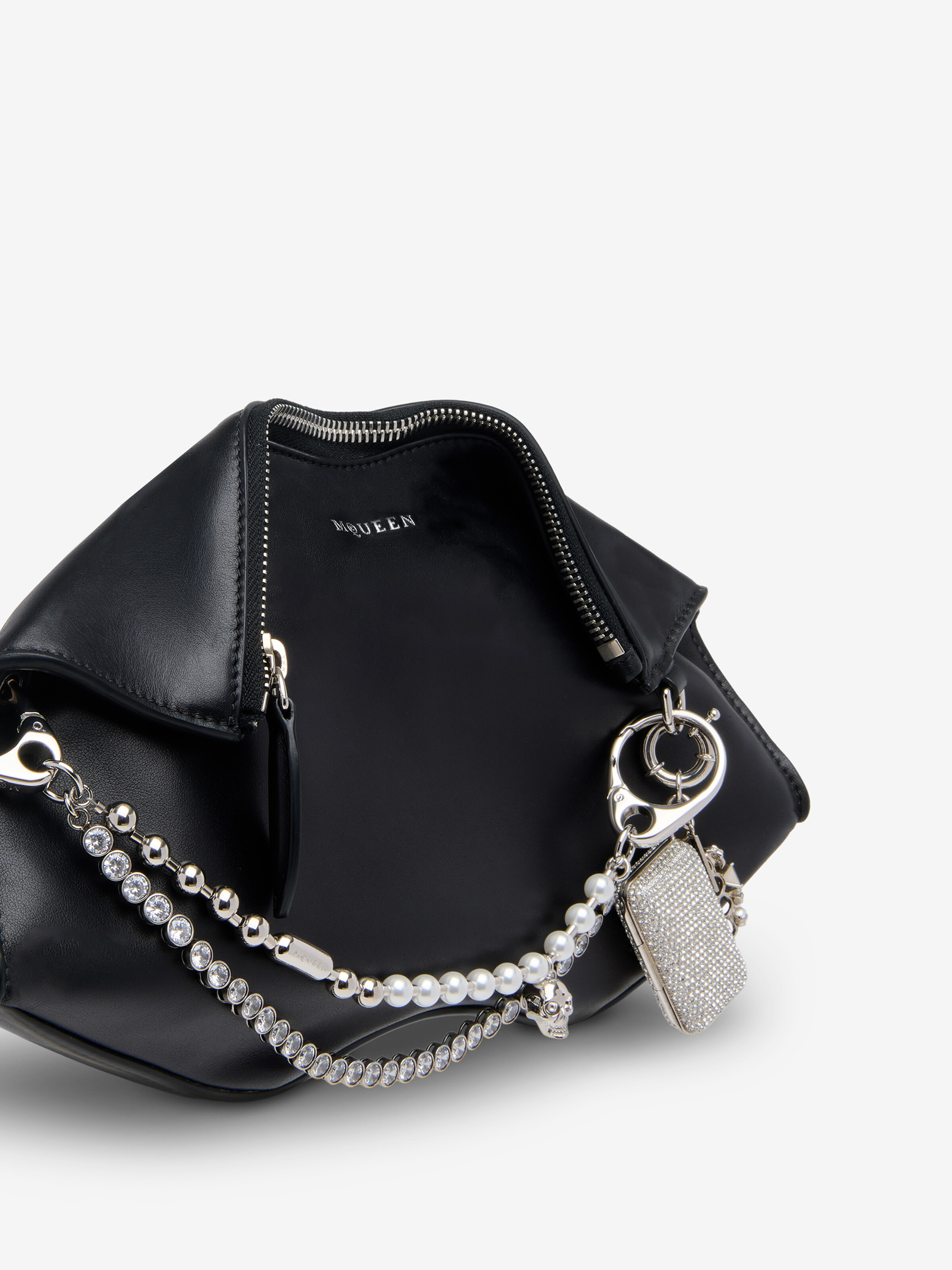 Women's Pearl & Crystal Double Chain Charm in Palladium in 100% Brass | Alexander McQueen - image 2