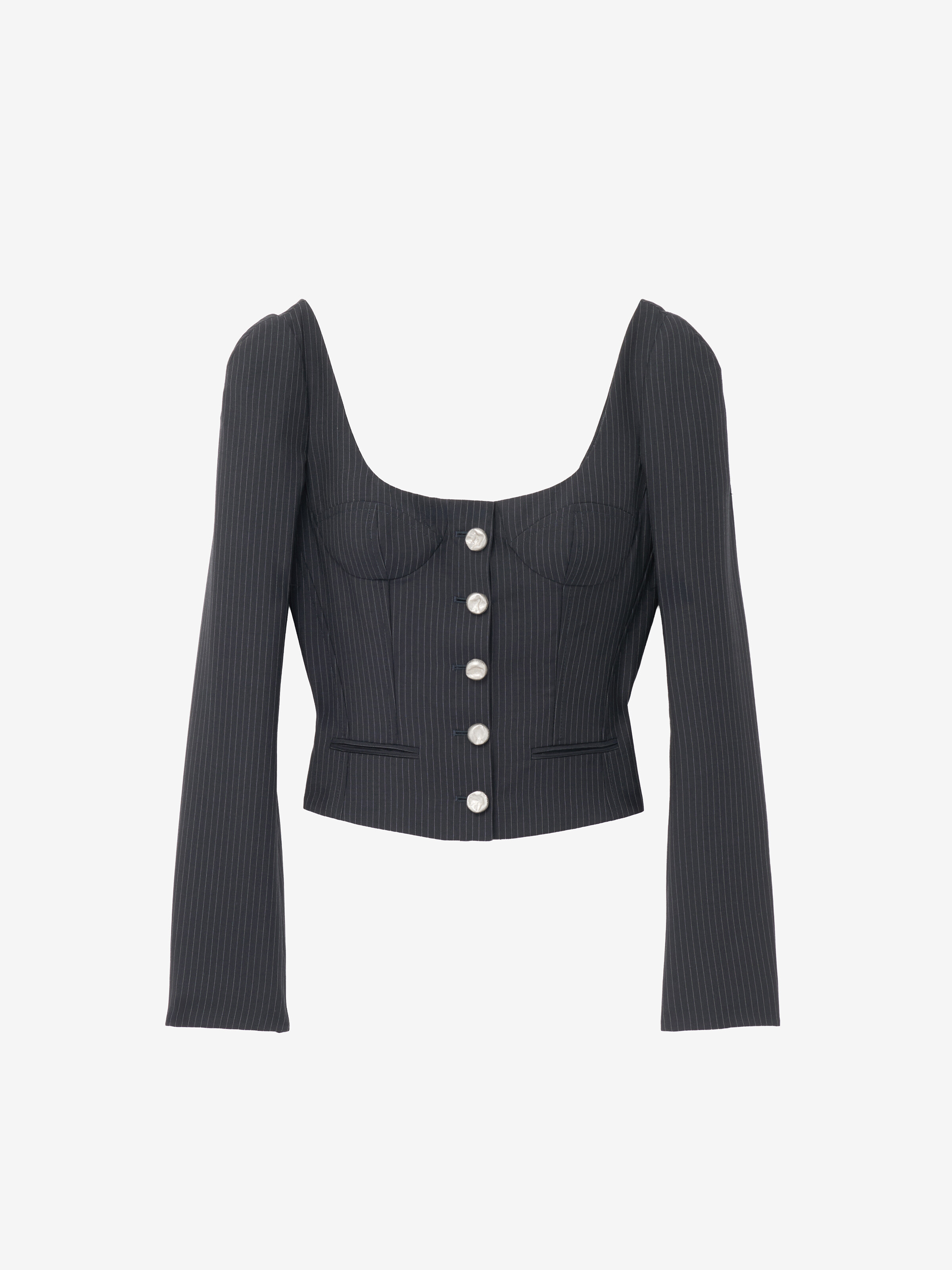 Women's Pinstriped Fitted Jacket in Navy in 75% Wool, 25% Mohair | Alexander McQueen - image 1