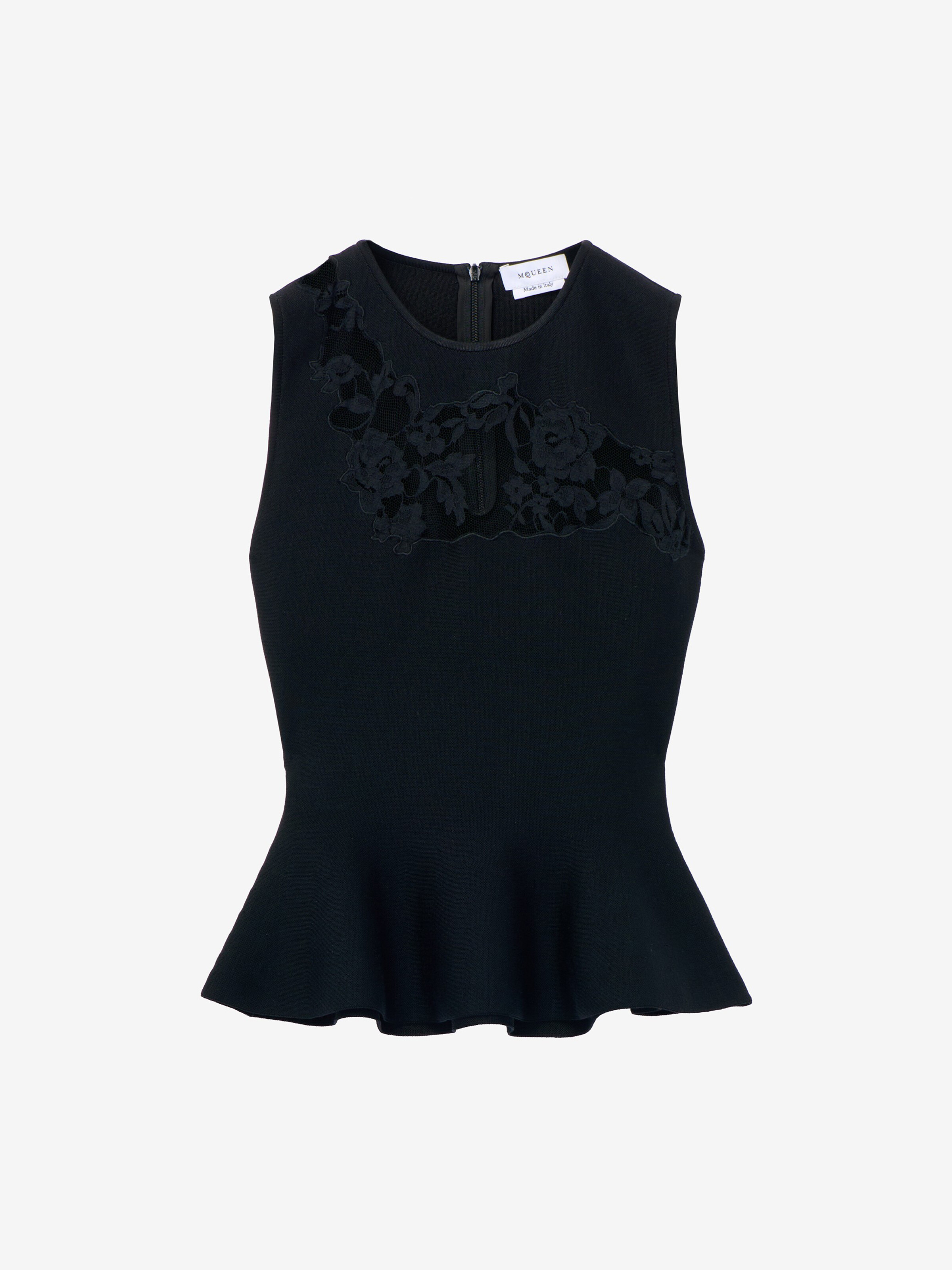 Women's Heritage Lace Peplum Top in Black in 48% Viscose, 44% Wool, 7% Polyamide, 1% Elastane | Alexander McQueen - image 1