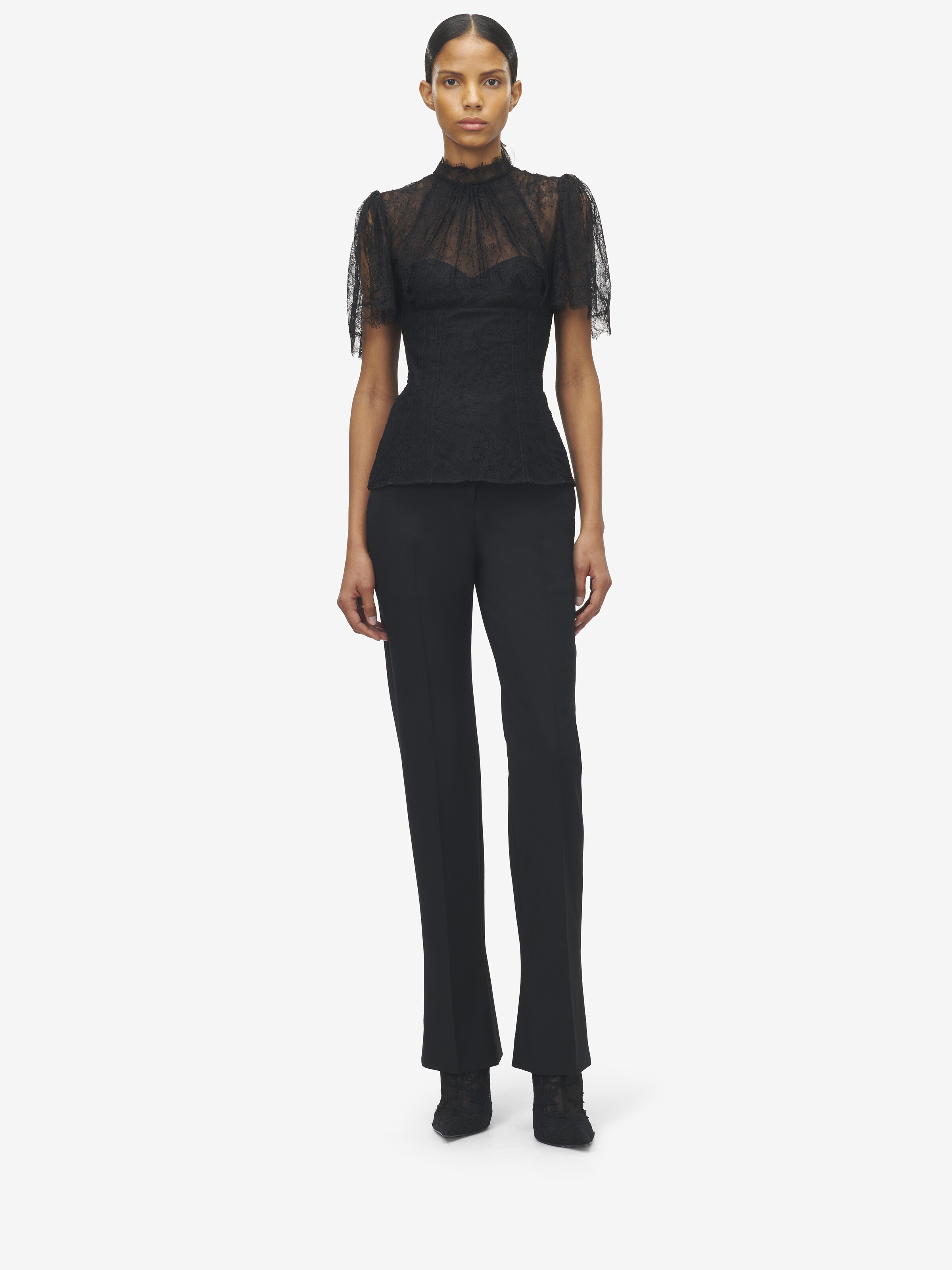 Women's Wool Gabardine Tailored Trousers in Black in 98% Wool, 2% Elastane | Alexander McQueen - image 2