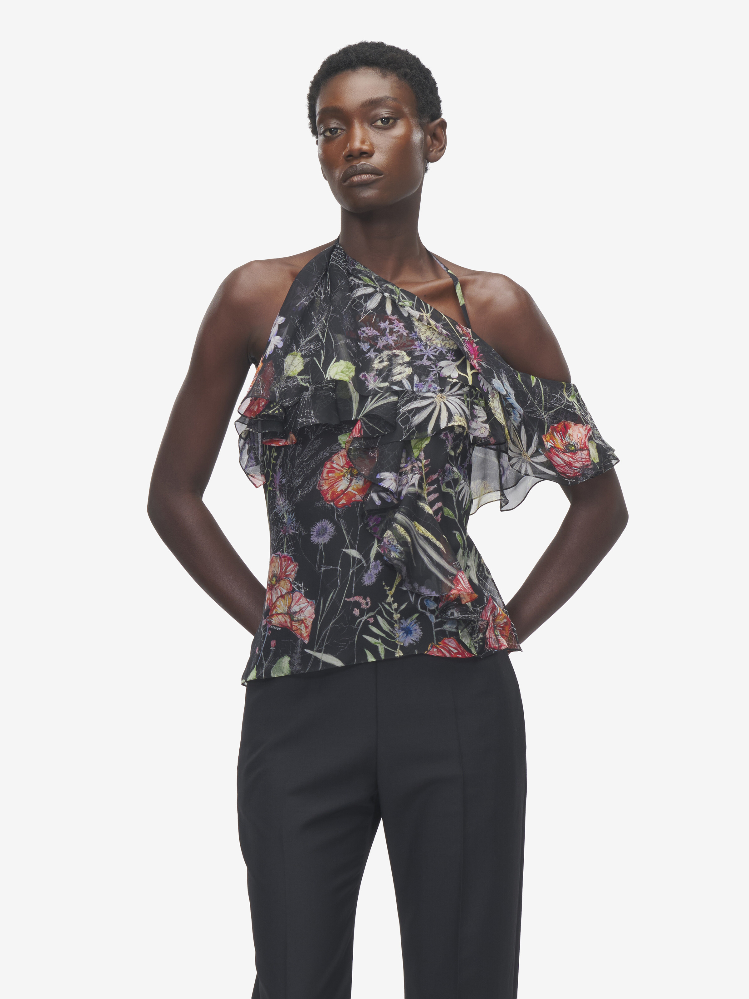 Women's Meadow Floral Print in Black in 100% Silk | Alexander McQueen - image 1
