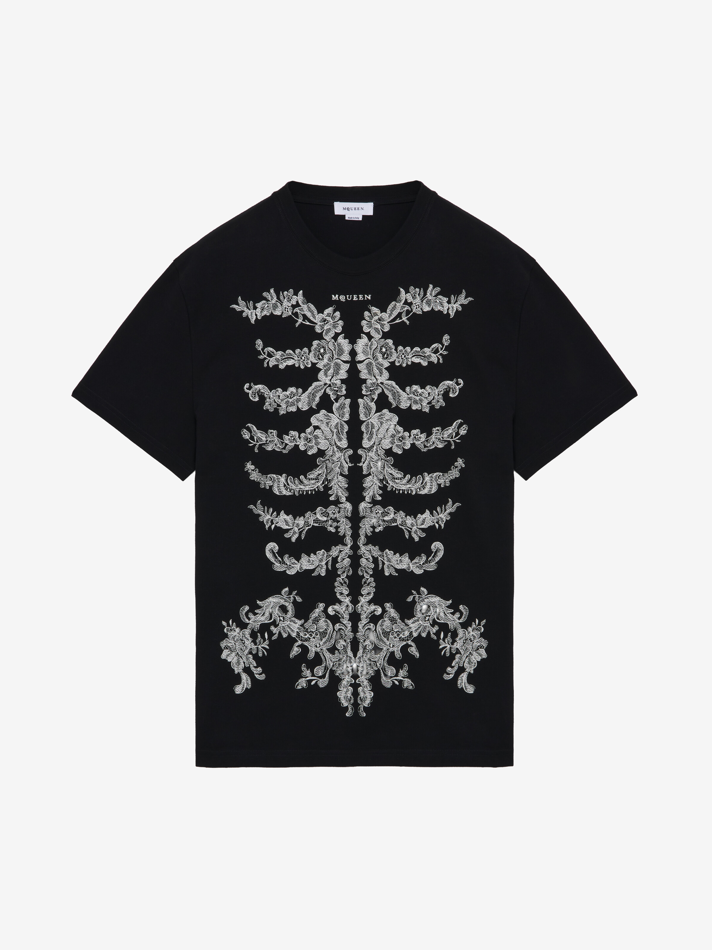 Men's Lace Ribcage T-shirt in Black in 100% Cotton | Alexander McQueen - image 1