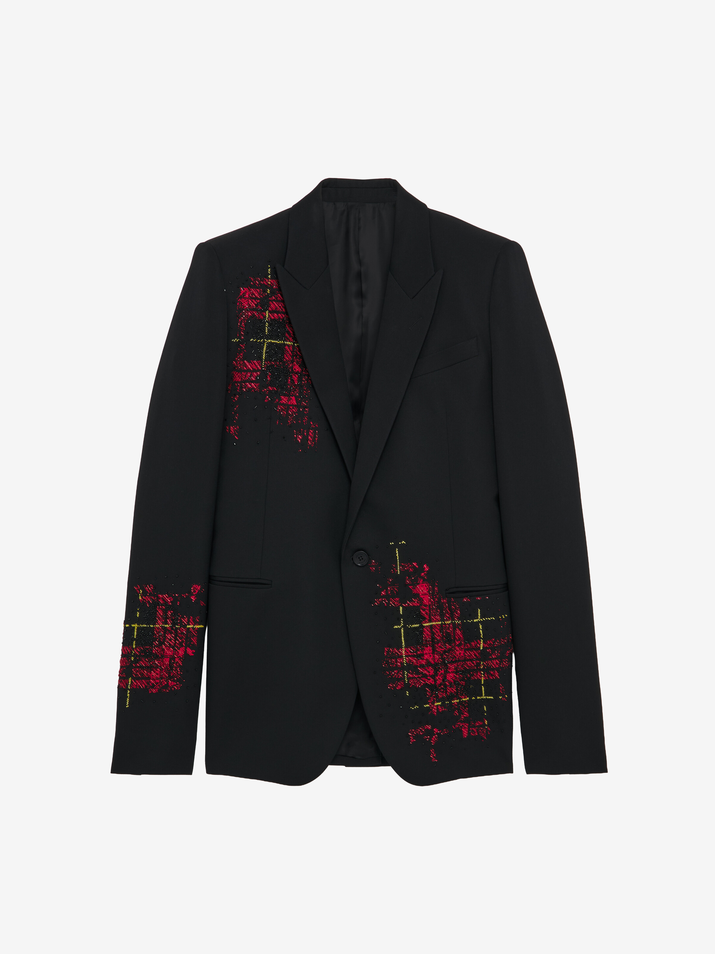 Men's Tartan Embroidery Single-breasted Jacket in Black in 100% Wool | Alexander McQueen - image 1