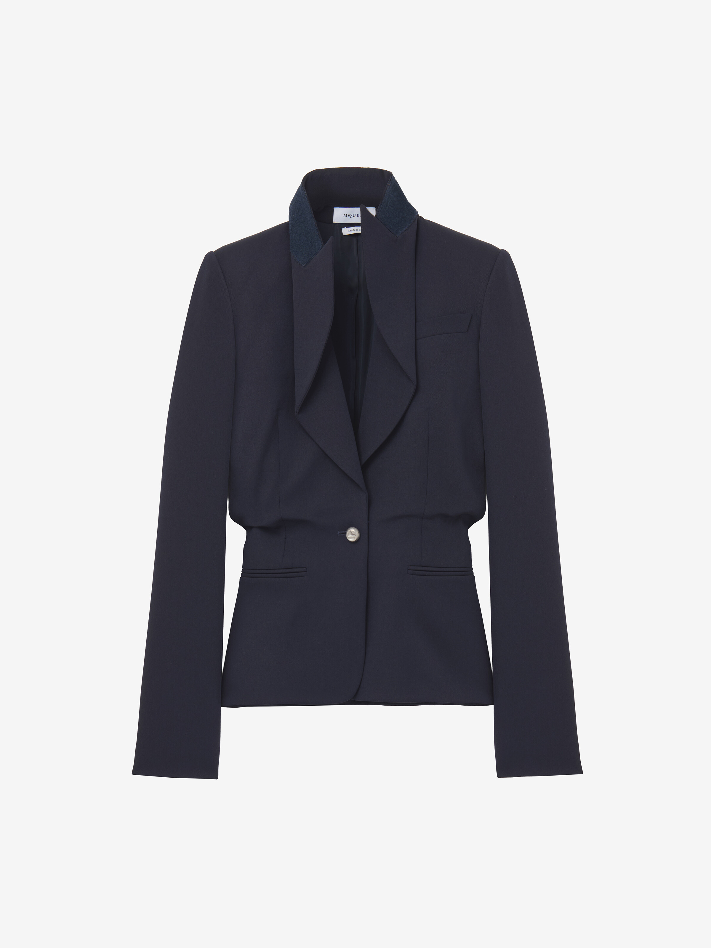 Women's Folded Lapel Single-Breasted Jacket in Navy in 100% Wool | Alexander McQueen - image 1