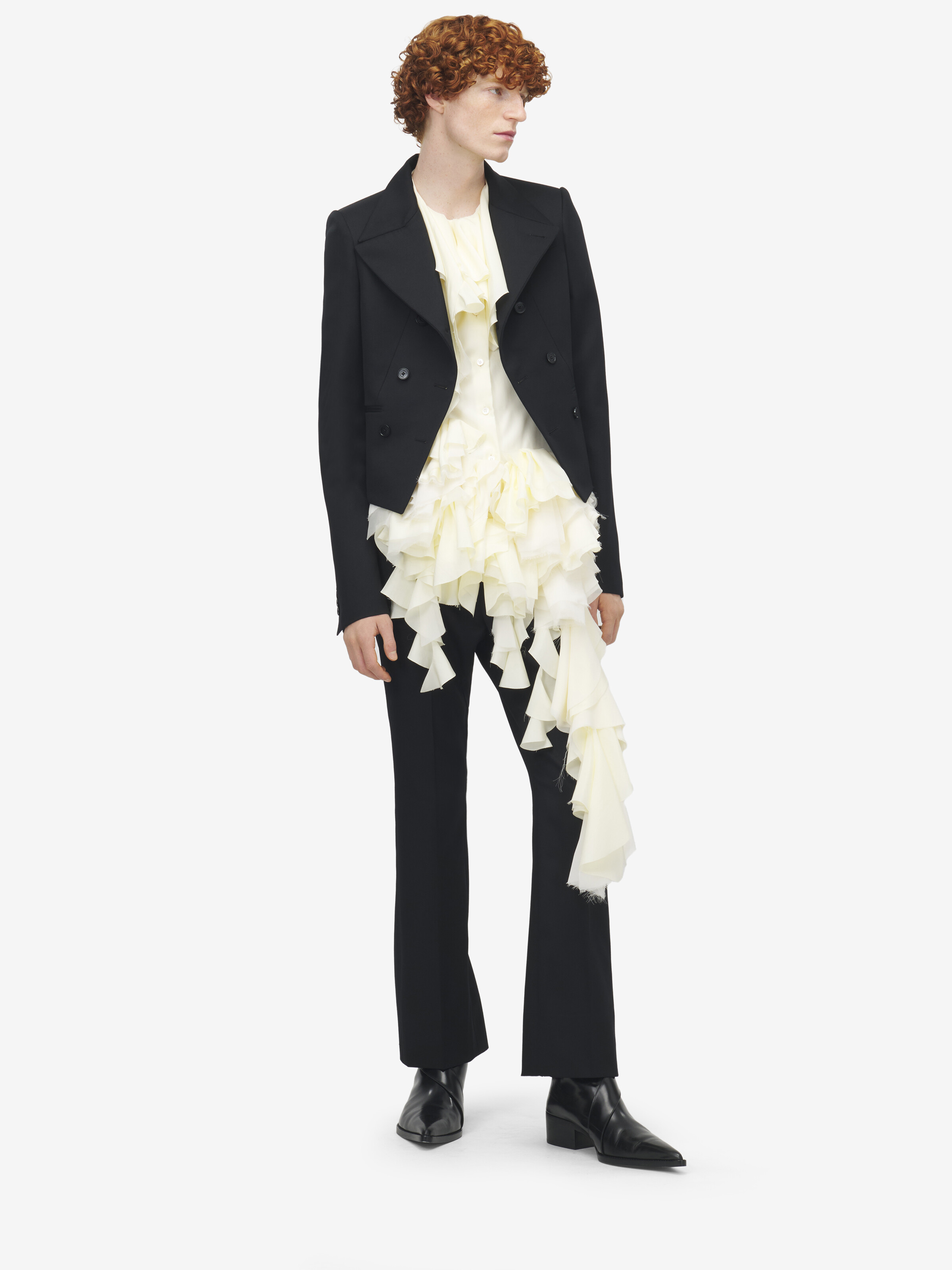 Men's Asymmetric Lapel Jacket in Black in 100% Wool | Alexander McQueen - image 2