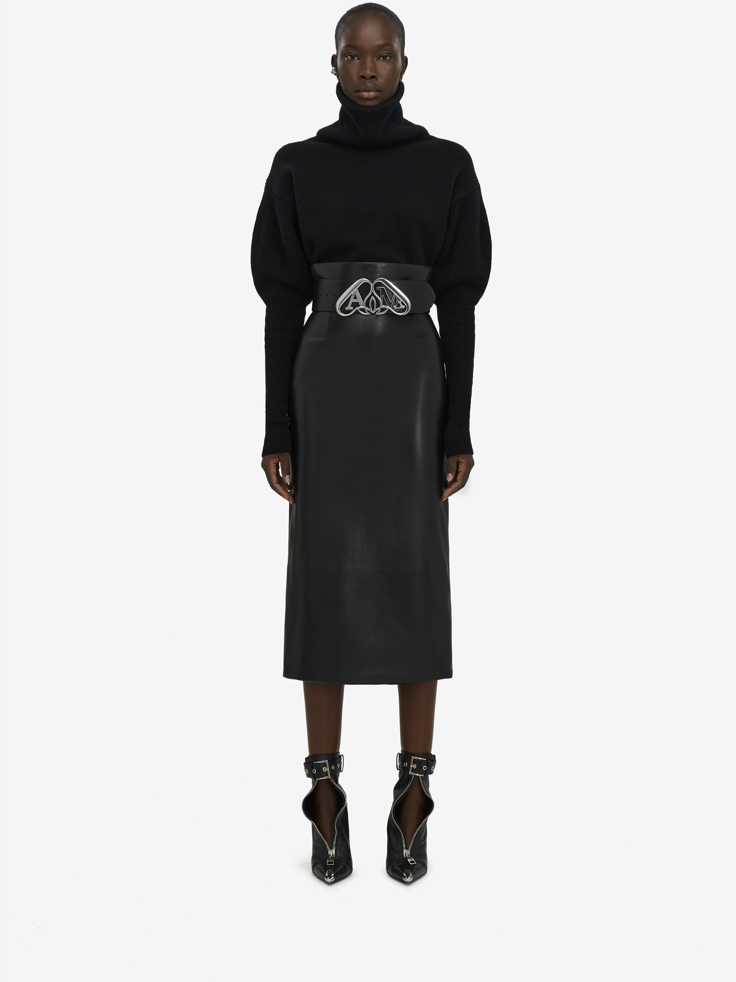 Women's Leather Bustier Skirt in Black in Lamb Leather | Alexander McQueen - image 2