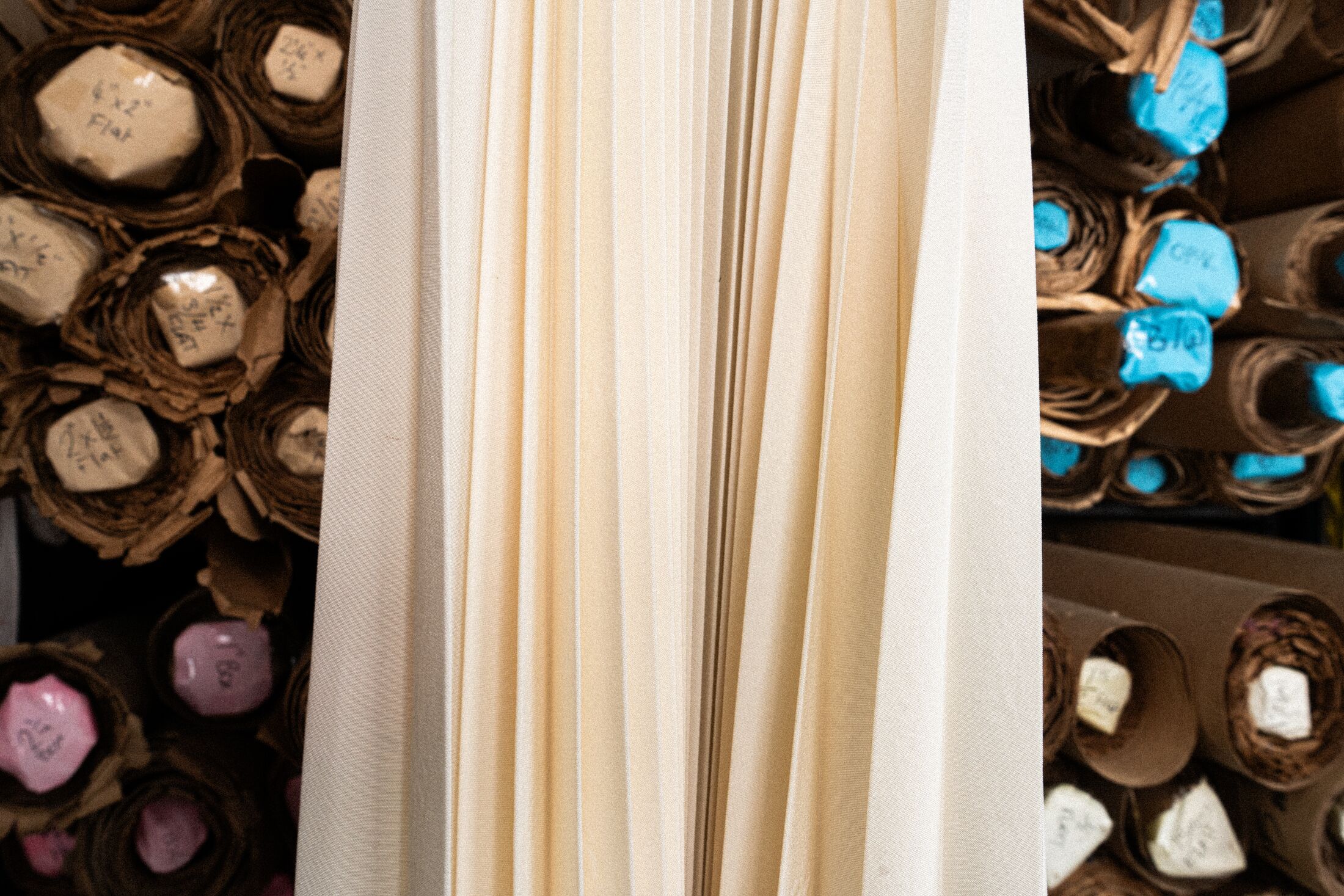 Close up shot of paper viscose fabric pleated