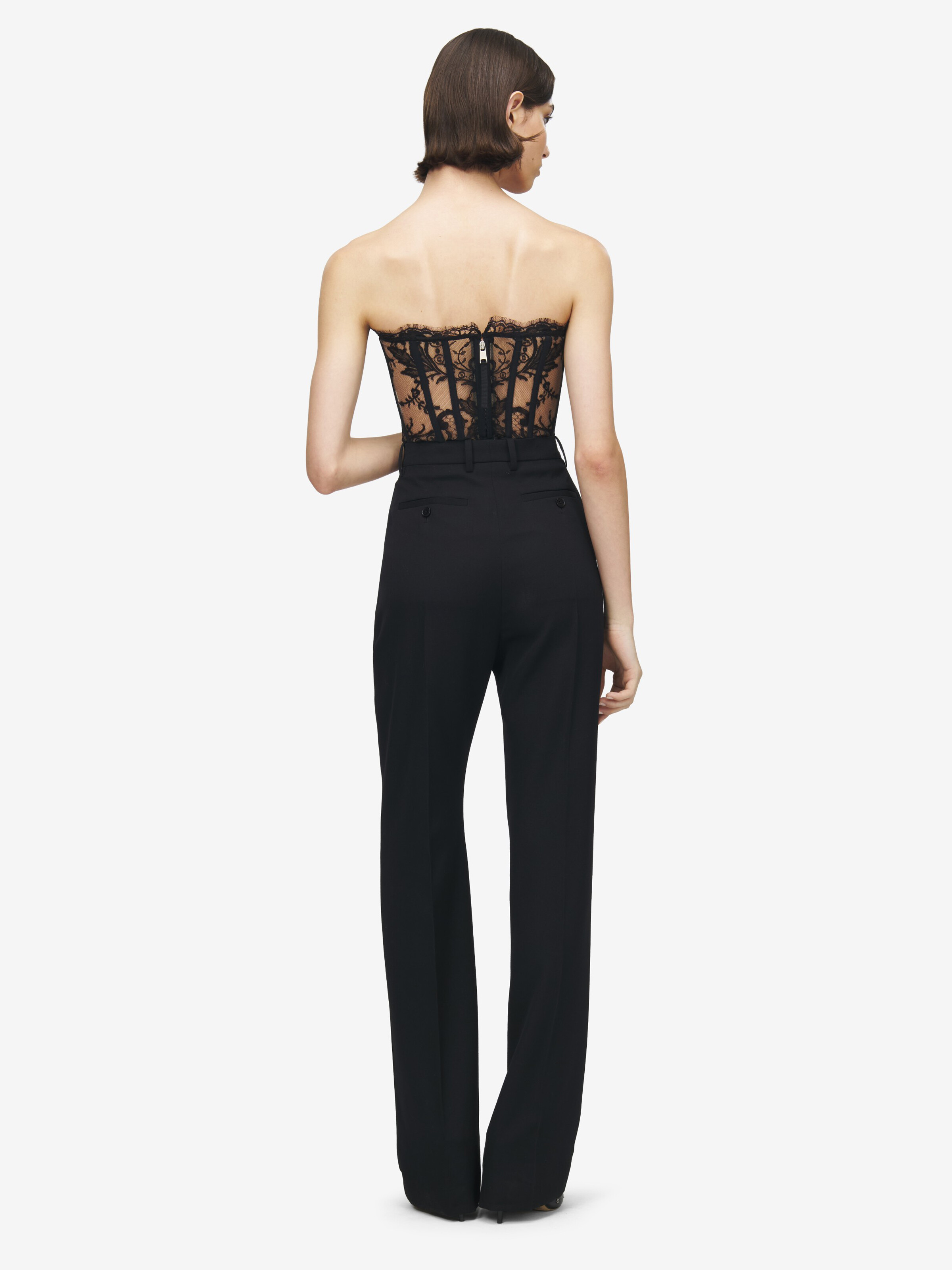 Women's Lace Corset in Black in 74% Acetate, 26% Silk | Alexander McQueen - image 4