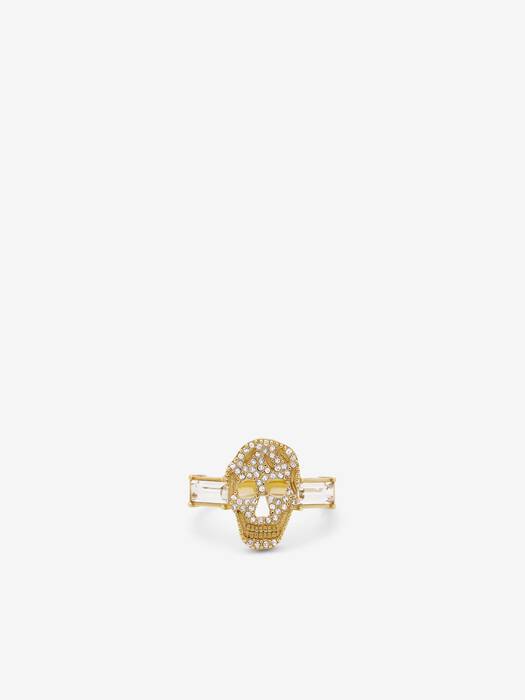 Women's Pavé Skull Ring in Pale Gold-finish | McQueen US