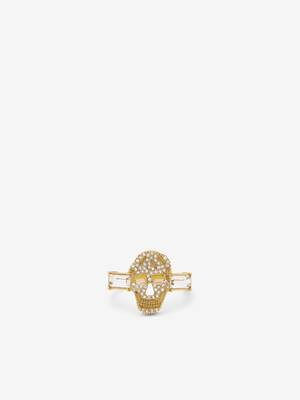 Women's Pavé Skull Ring in Pale Gold-finish | McQueen US