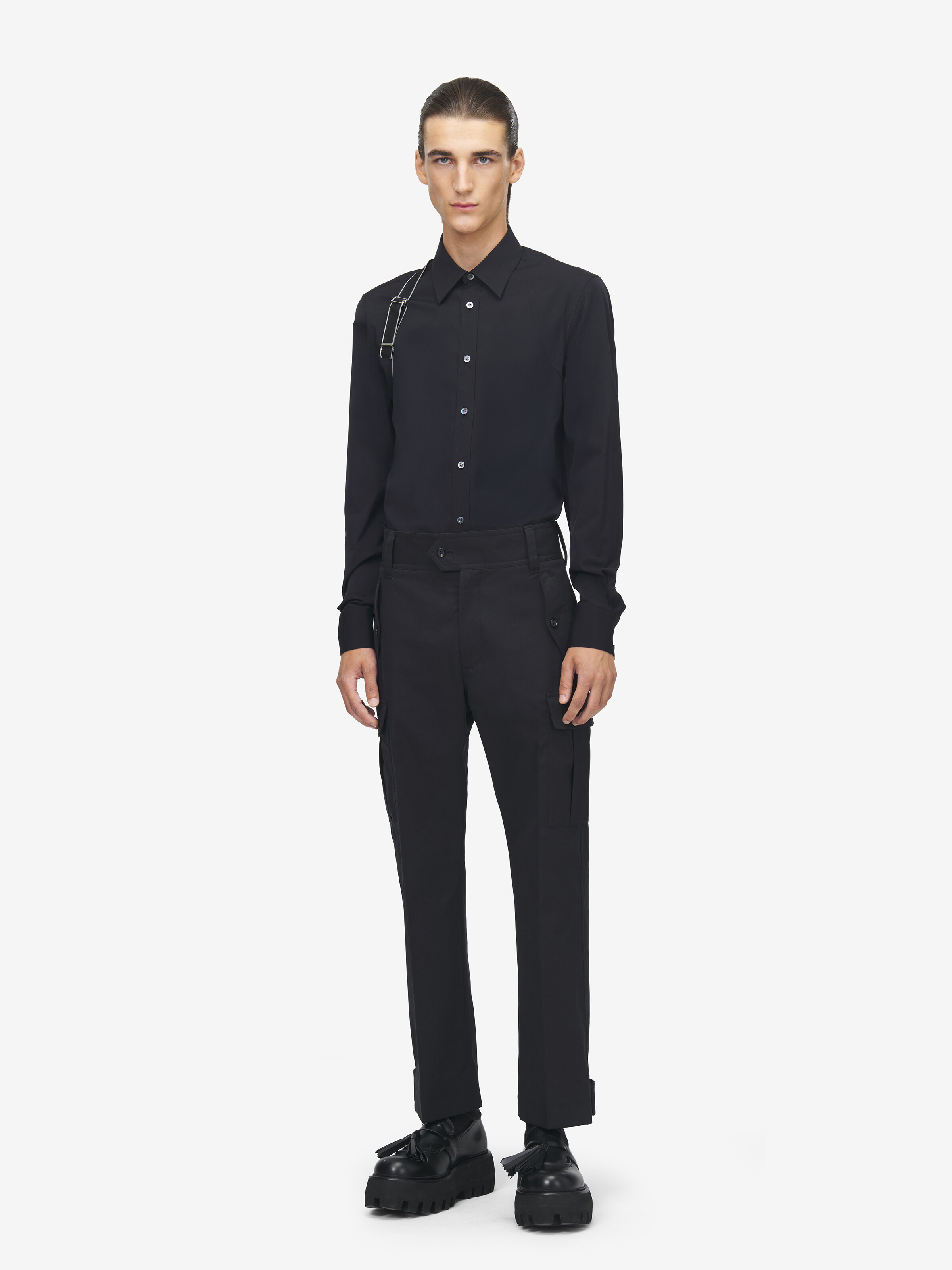 Chemise à harnais et logo McQueen pour Homme en Noir in 97% Coton, 3% Elastan | Alexander McQueen - image 3