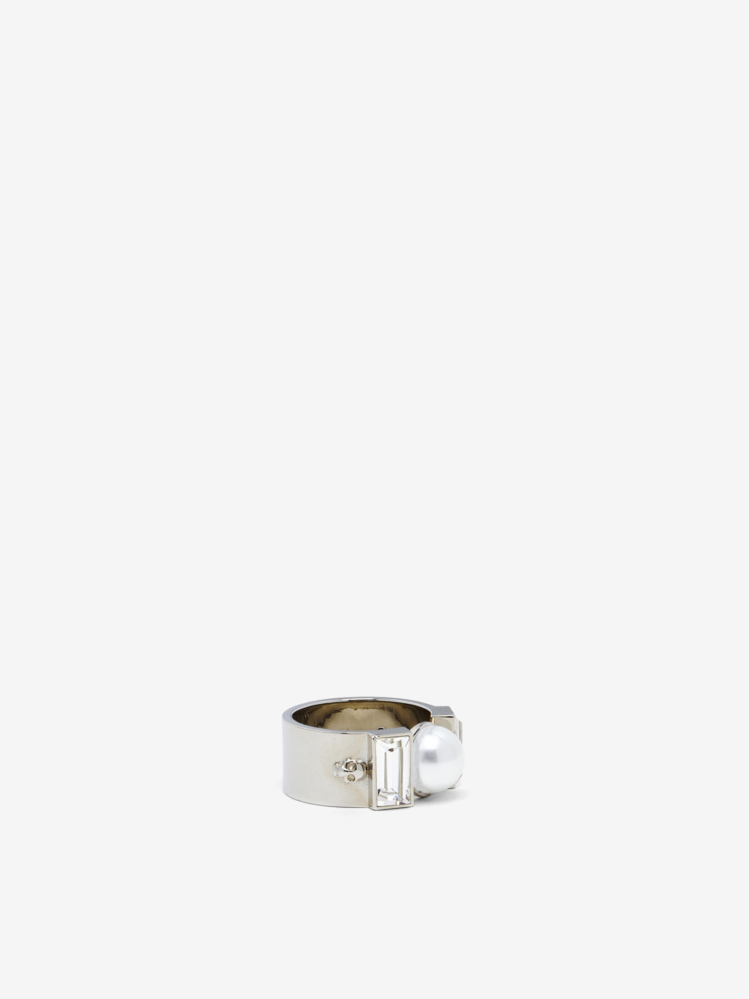Men's Skull & Pearl Ring in Palladium in Brass | Alexander McQueen - image 3