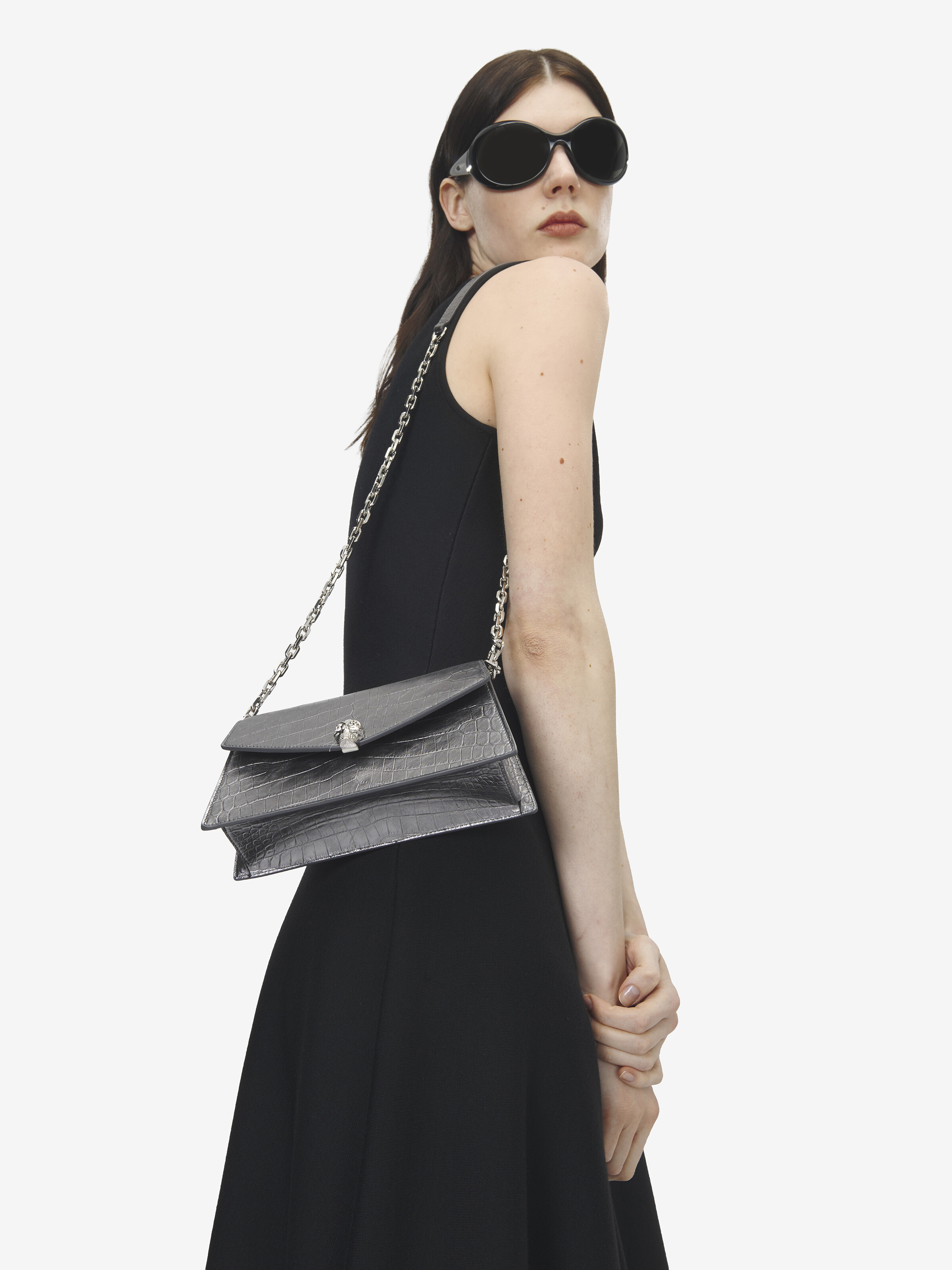 Women's Skull Mini in Dark Silver in Calf Leather | Alexander McQueen - image 2