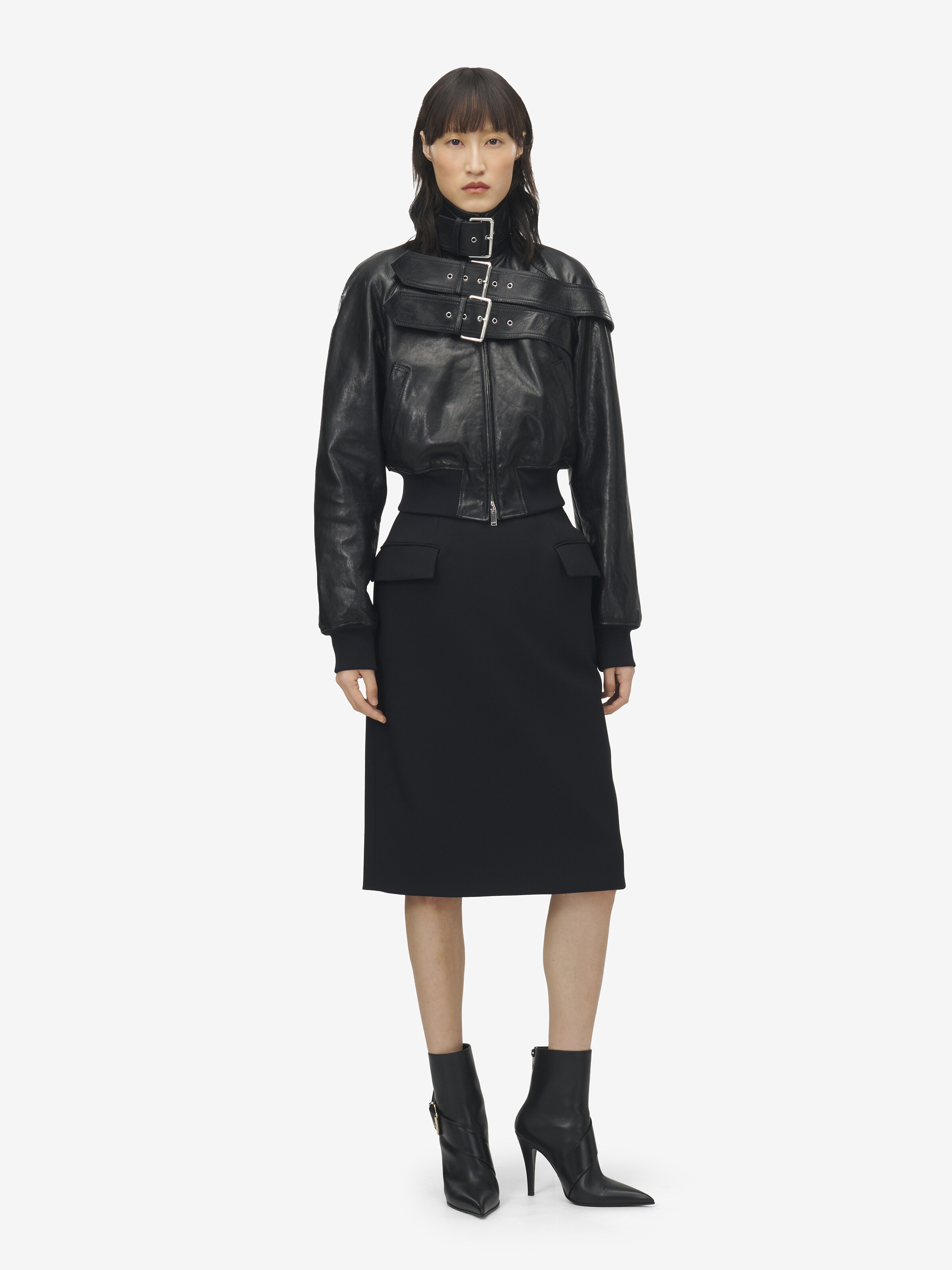 Women's Belt Detail Leather Jacket in Black in 100% Lamb Leather | Alexander McQueen - image 3