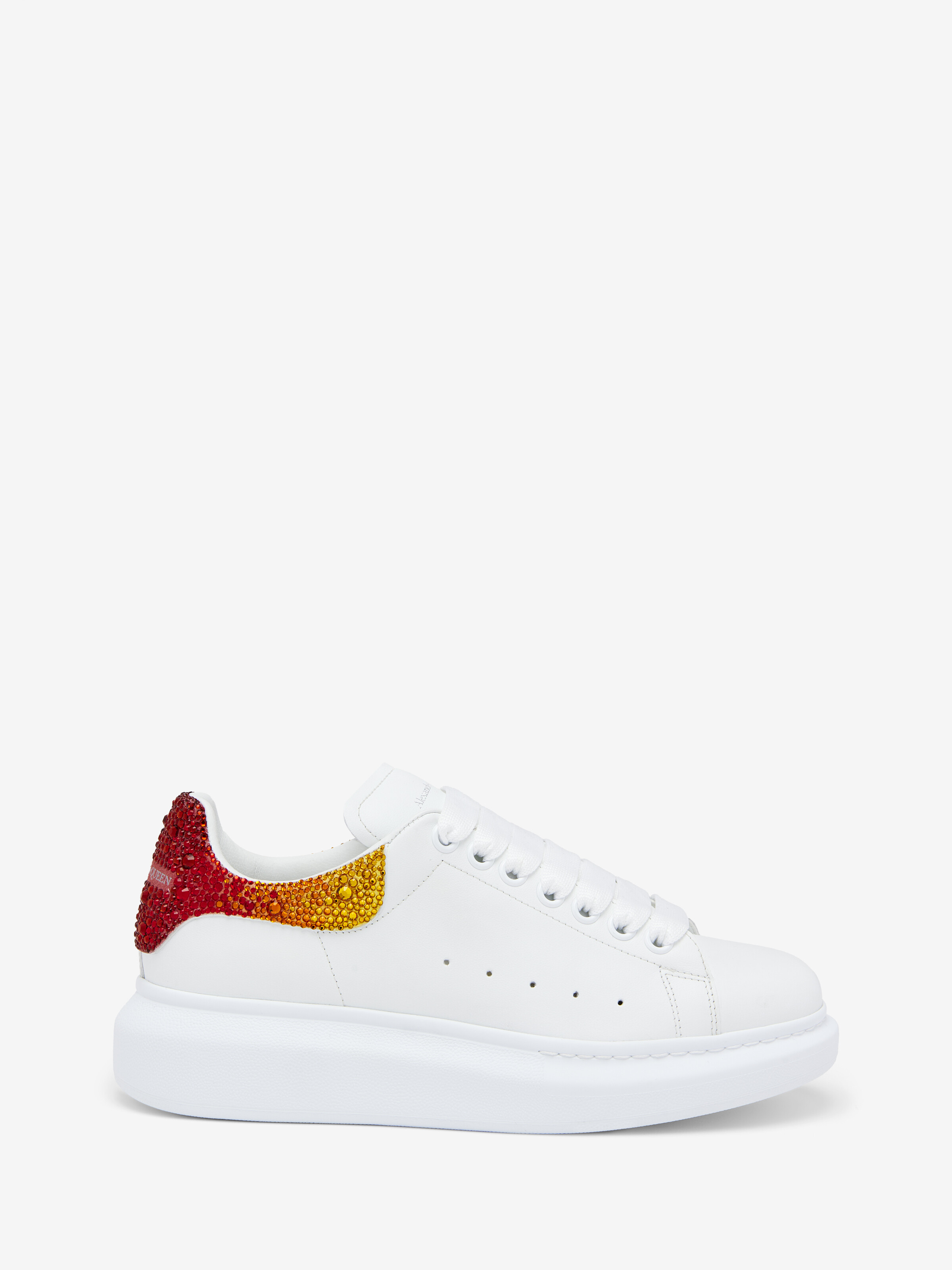 Women's Oversized Sneaker in White/Orange in Calf Leather | Alexander McQueen - image 1