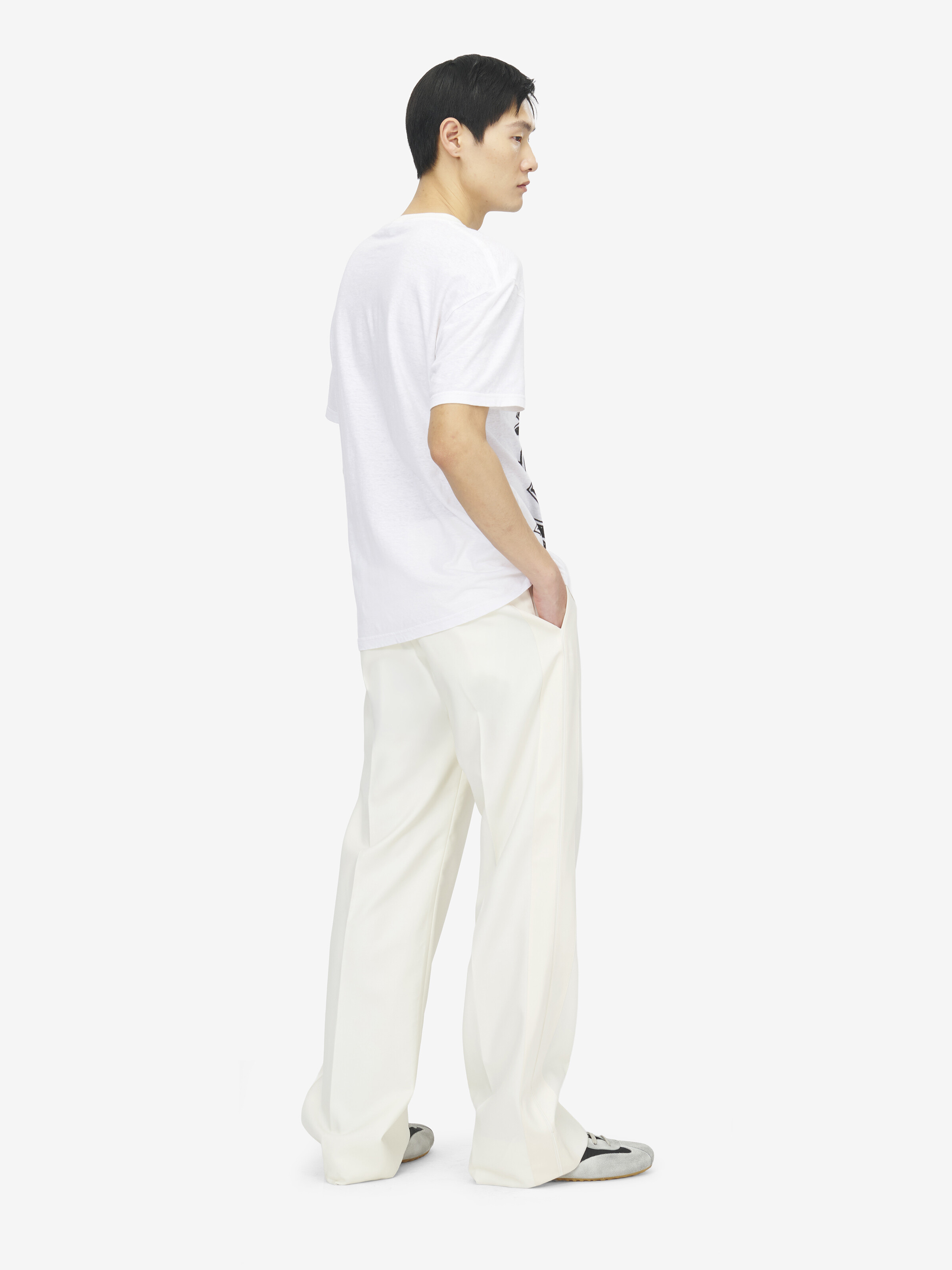 Men's Sketch Logo Print T-shirt in White/Black in 70% Cotton, 30% Linen | Alexander McQueen - image 4