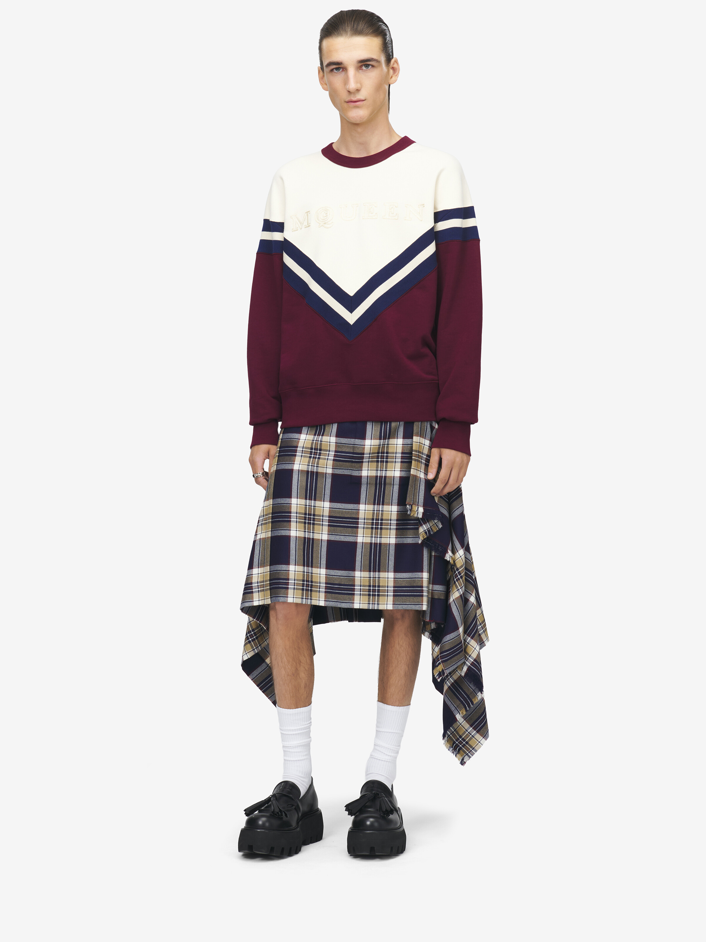 Men's McQueen Logo Sweatshirt in Ivory/Navy/Burgundy in 100% Cotton | Alexander McQueen - image 2