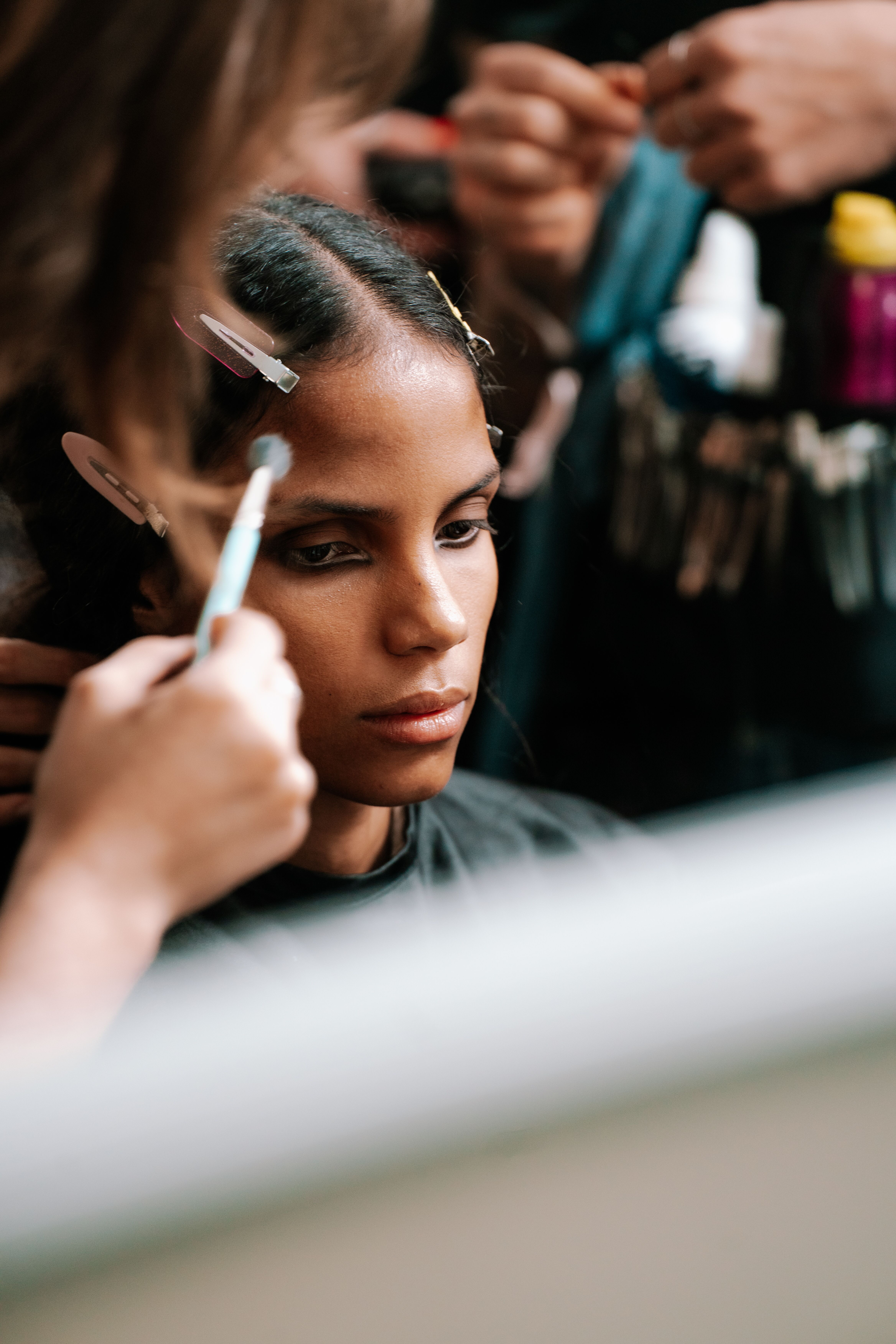 Model backstage at McQueen Autumn Winter 2025 Show