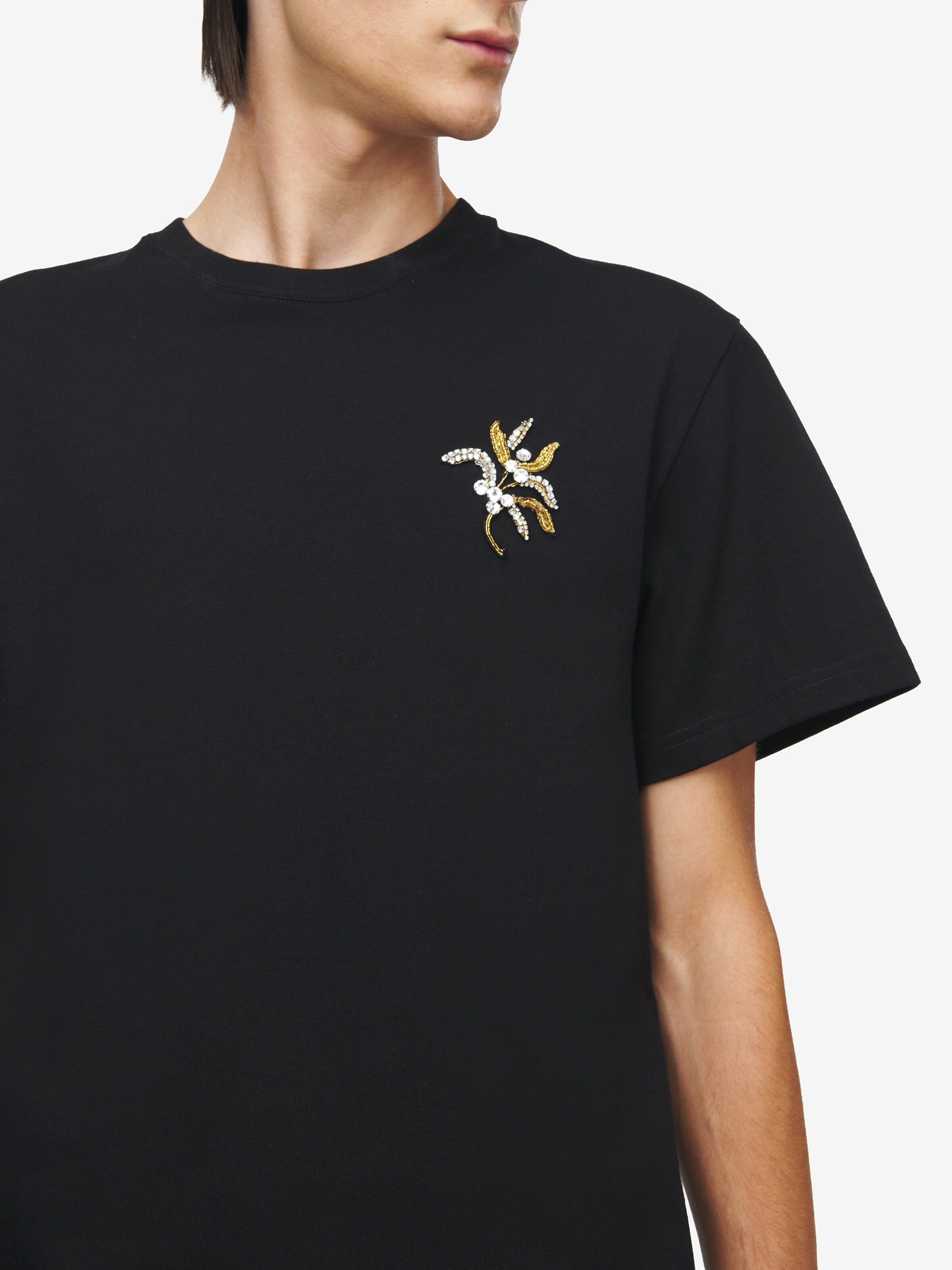 T-shirt à Broderie Jewelled Mistletoe pour Homme en Noir in 100% Coton | Alexander McQueen - image 6