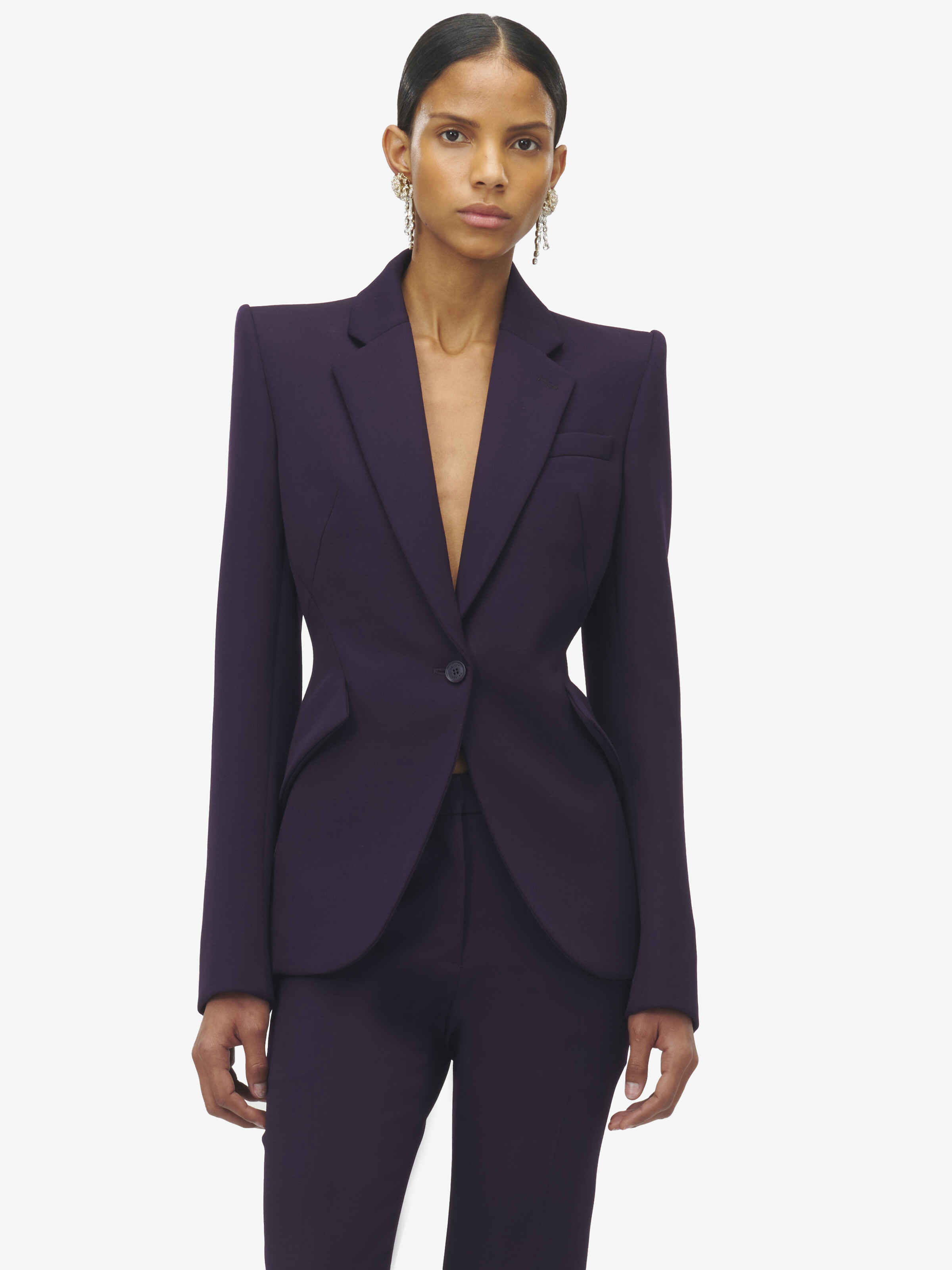 Women's Single-breasted Jacket in Violet in 100% Wool | Alexander McQueen - image 6