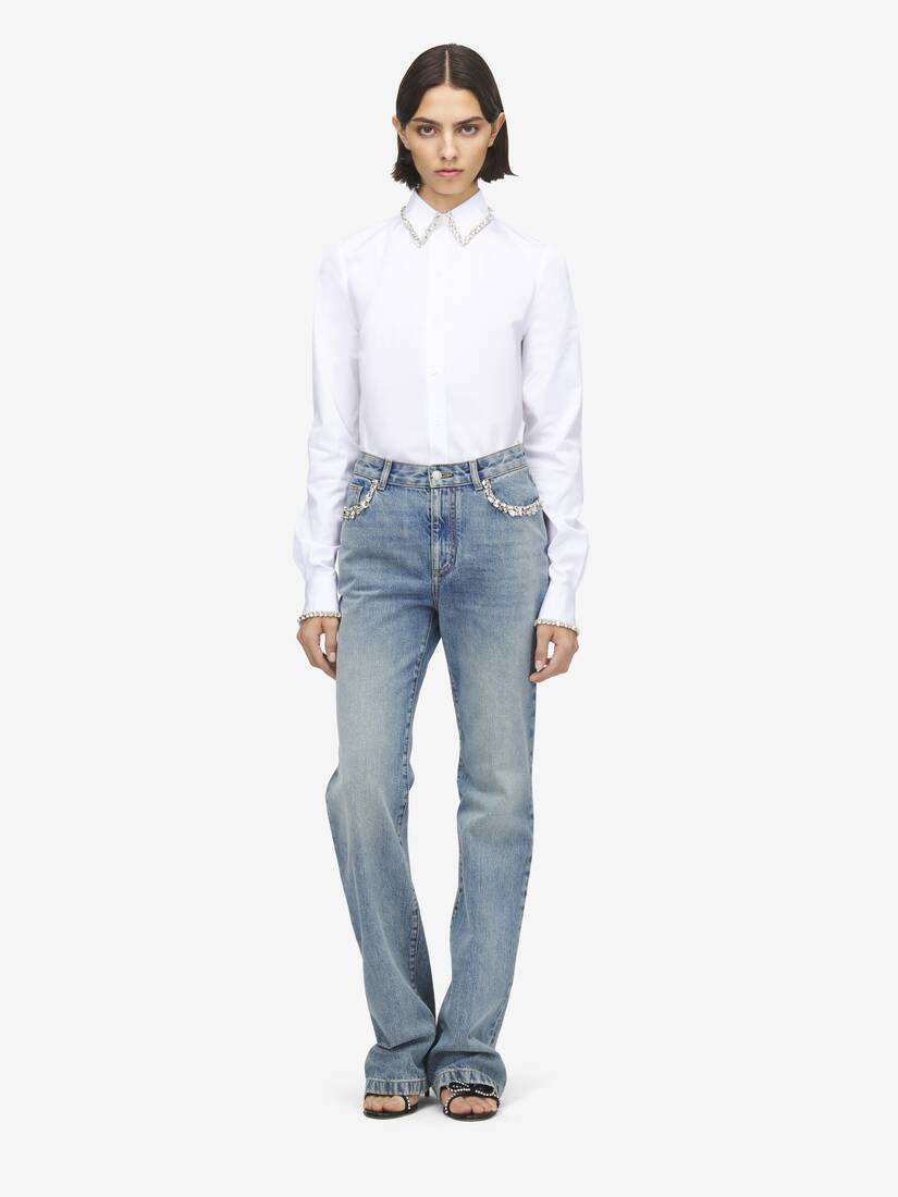 Crystal Embroidery Straight Leg Jeans | Alexander McQueen - image 1